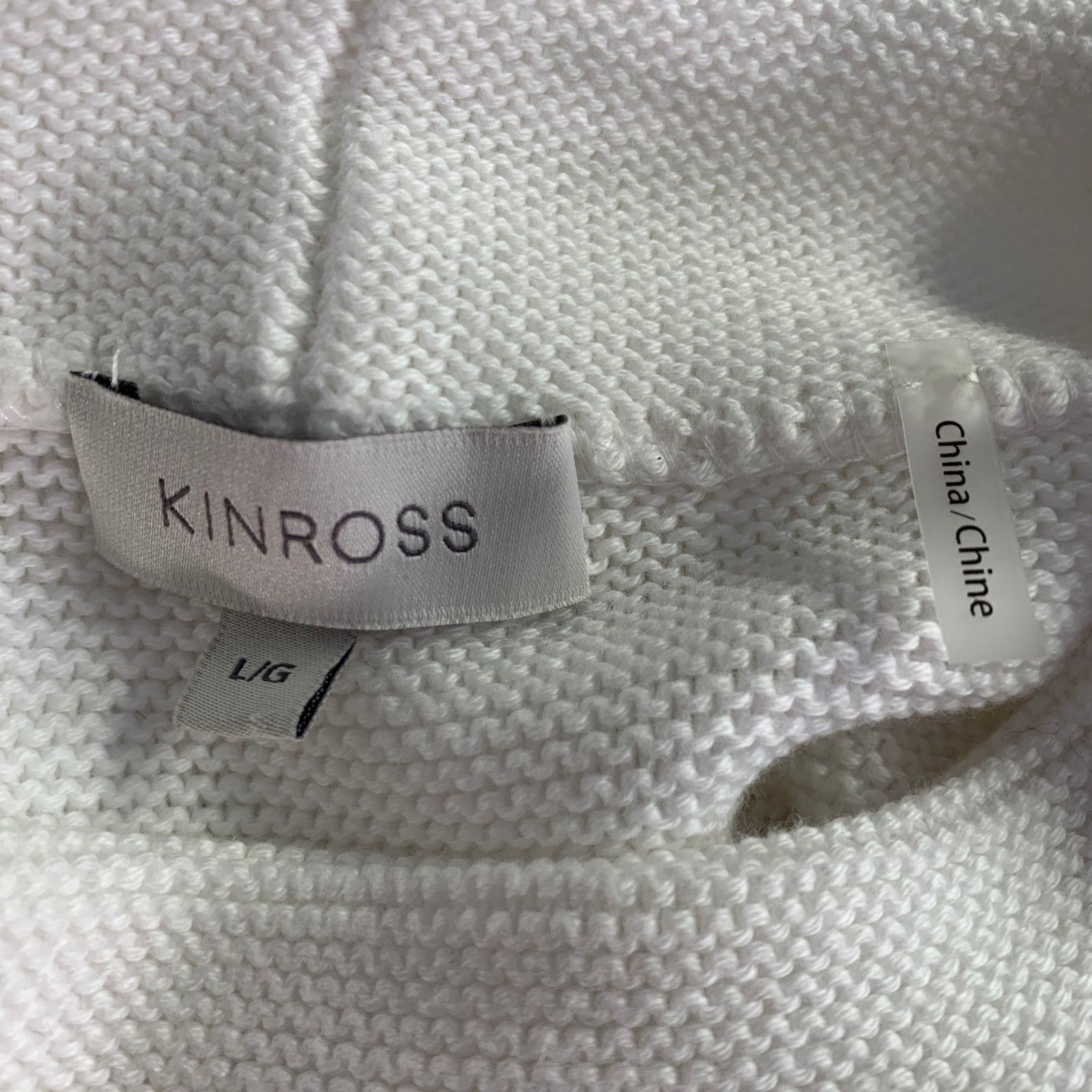 KINROSS L Loden White Cotton Garter Stitch Knit Mock Neck Sweater Size L / US 10 / IT 46 - 4 Thumbnail