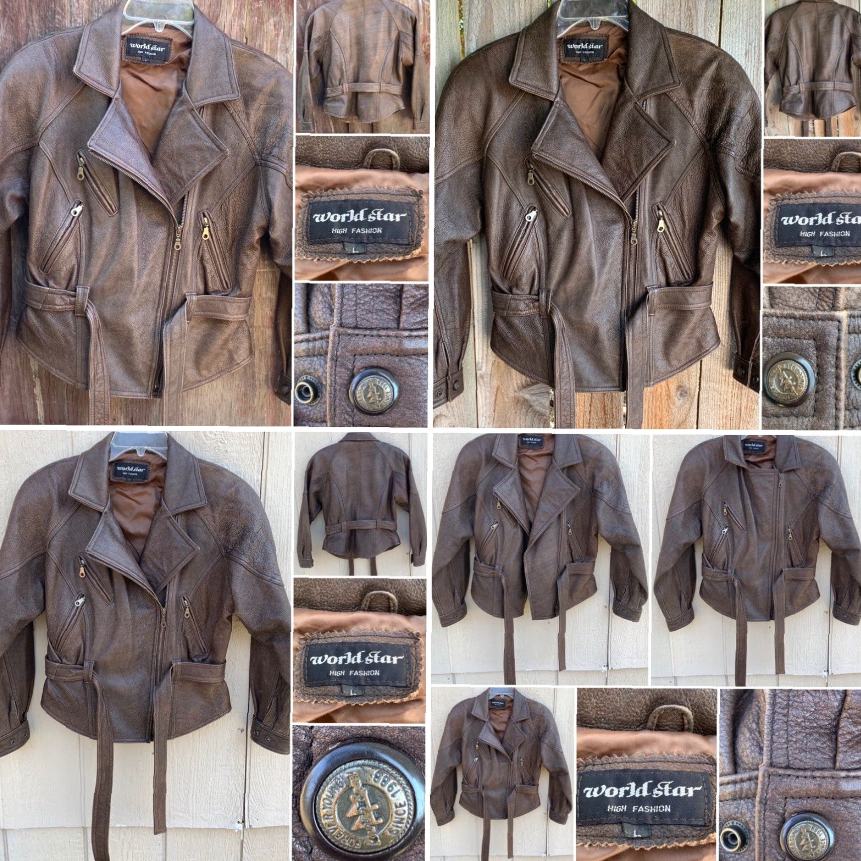 Vintage VINTAGE World Star Leather Moto Jacket Shirt Mens L Brown 1980s 1990s Size L / US 10 / IT 46 - 2 Thumbnail