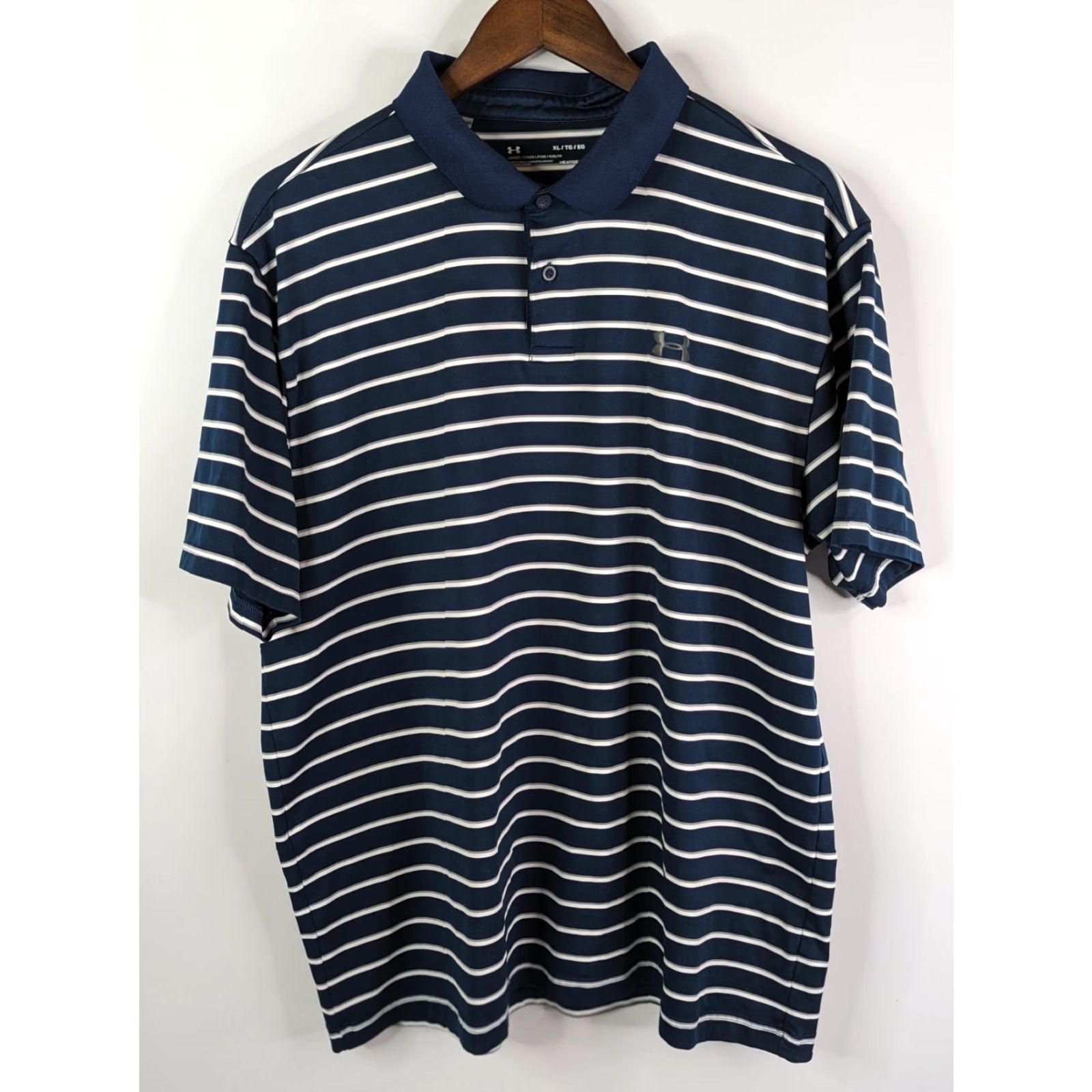 Under Armour Under Armour Heatgear Striped Golf Polo Performance Shirt XL Blue White 1342082 Size US XL / EU 56 / 4 - 2 Thumbnail