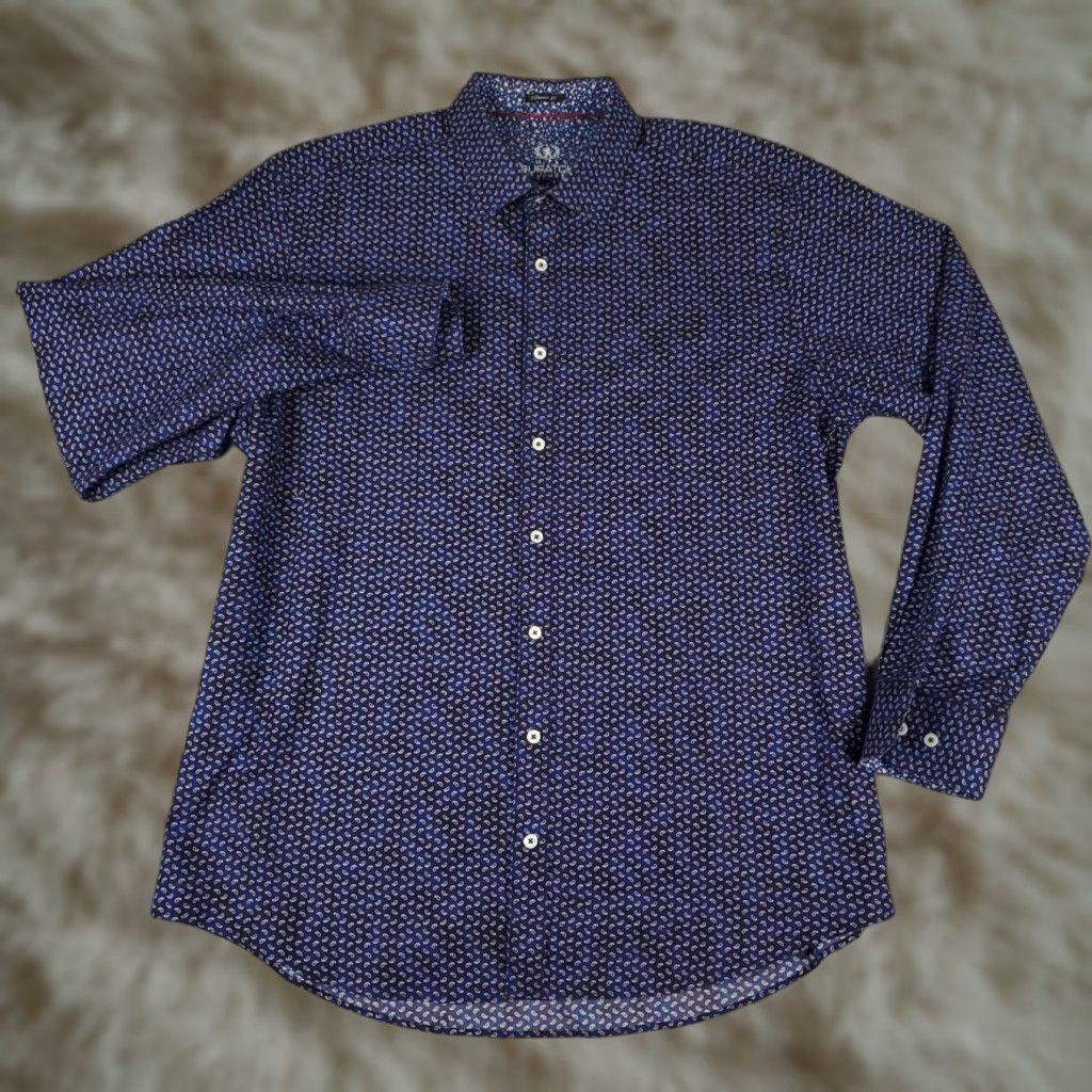 BUGATCHI Bugatchi Shirt Mens XL Blue Micro Paisley Classic Fit Button Up Long Sleeve Size US XL / EU 56 / 4 - 1 Thumbnail