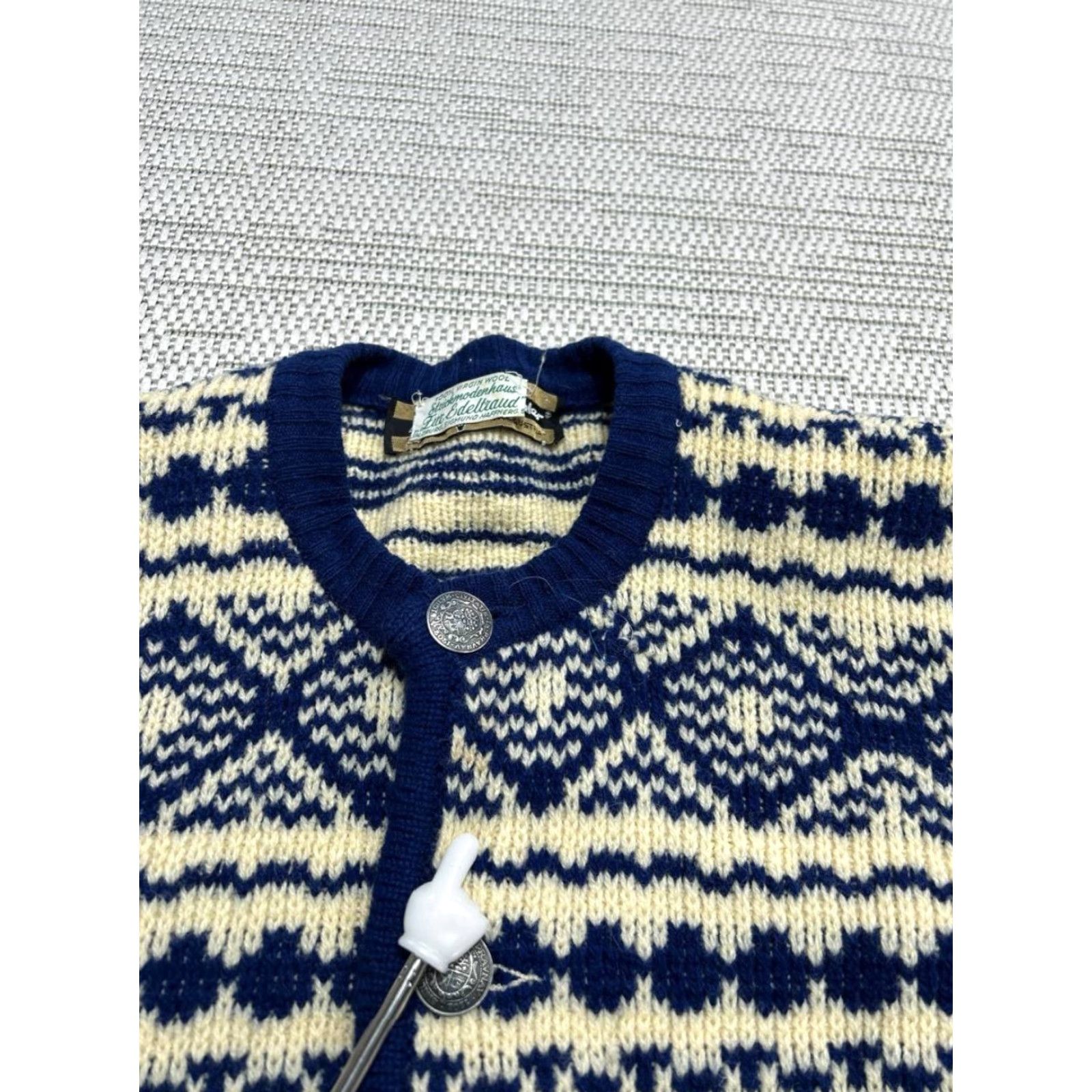Vintage Vtg Fur Edeltraud Sweater Womens Large Yellow Blue Wool Knit Cardigan Size L / US 10 / IT 46 - 4 Thumbnail