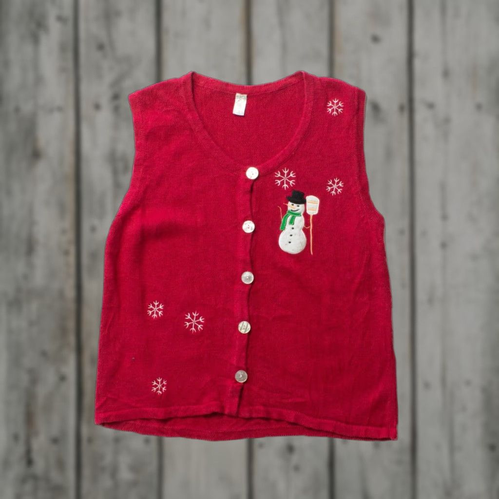 Vintage VINTAGE Red Ugly Christmas Vest Shirt Medium Red Ramie / Cotton Size M / US 6-8 / IT 42-44 - 1 Thumbnail