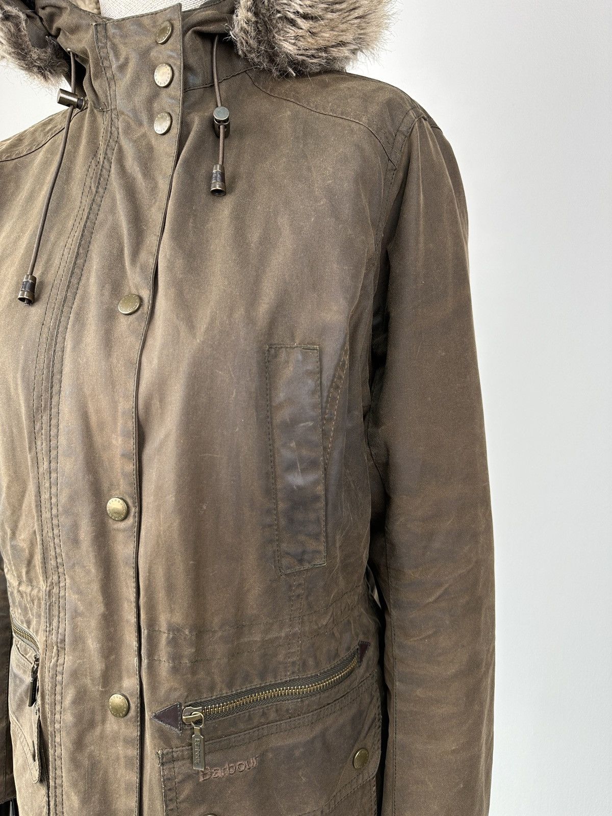 Barbour BARBOUR KELSALL Wax Parka Jacket Fur Hood Women’s Coat Size M / US 6-8 / IT 42-44 - 10 Thumbnail