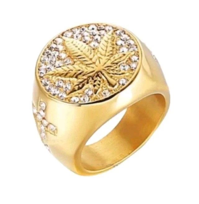 Other Men Fashion Pot Leaf Ring Punk Stainless Steel Ring Size 10 Size ONE SIZE - 2 Thumbnail
