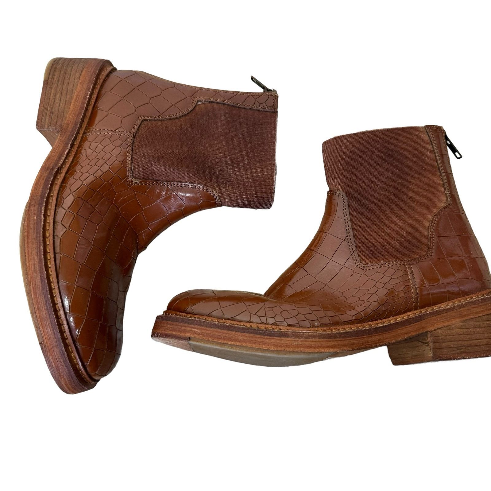 Free People FREE PEOPLE ARLO SANTA FE EMBOSSED ANKLE BOOTS Tan Croc Size US 8 / IT 38 - 4 Thumbnail