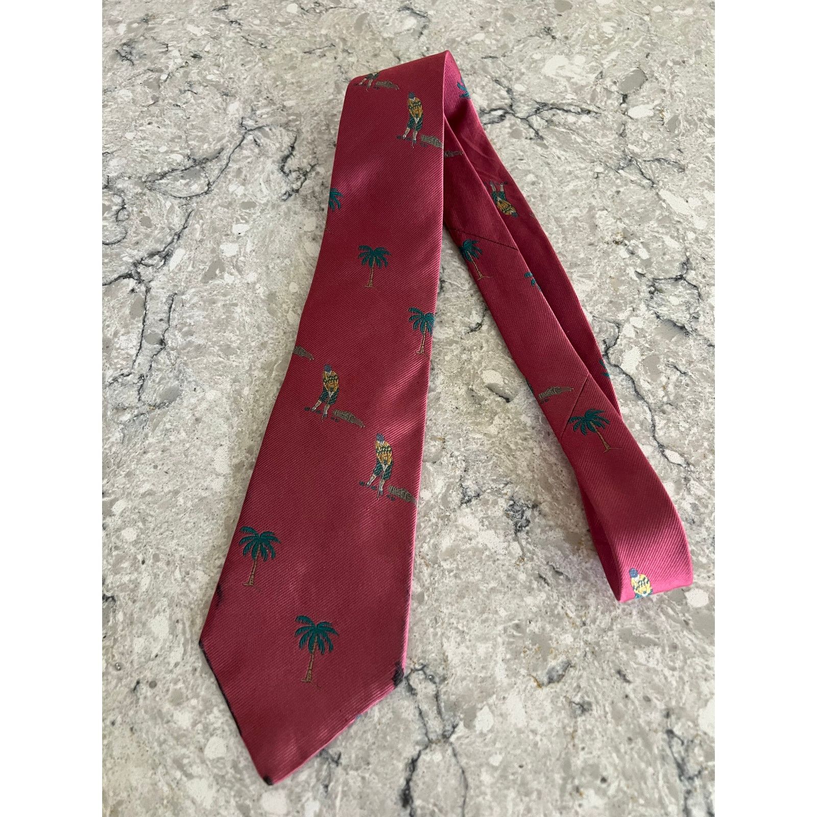 Vintage Vintage David Wood Golf Themed Silk Neck Tie Palm Trees Golf Size ONE SIZE - 6 Thumbnail