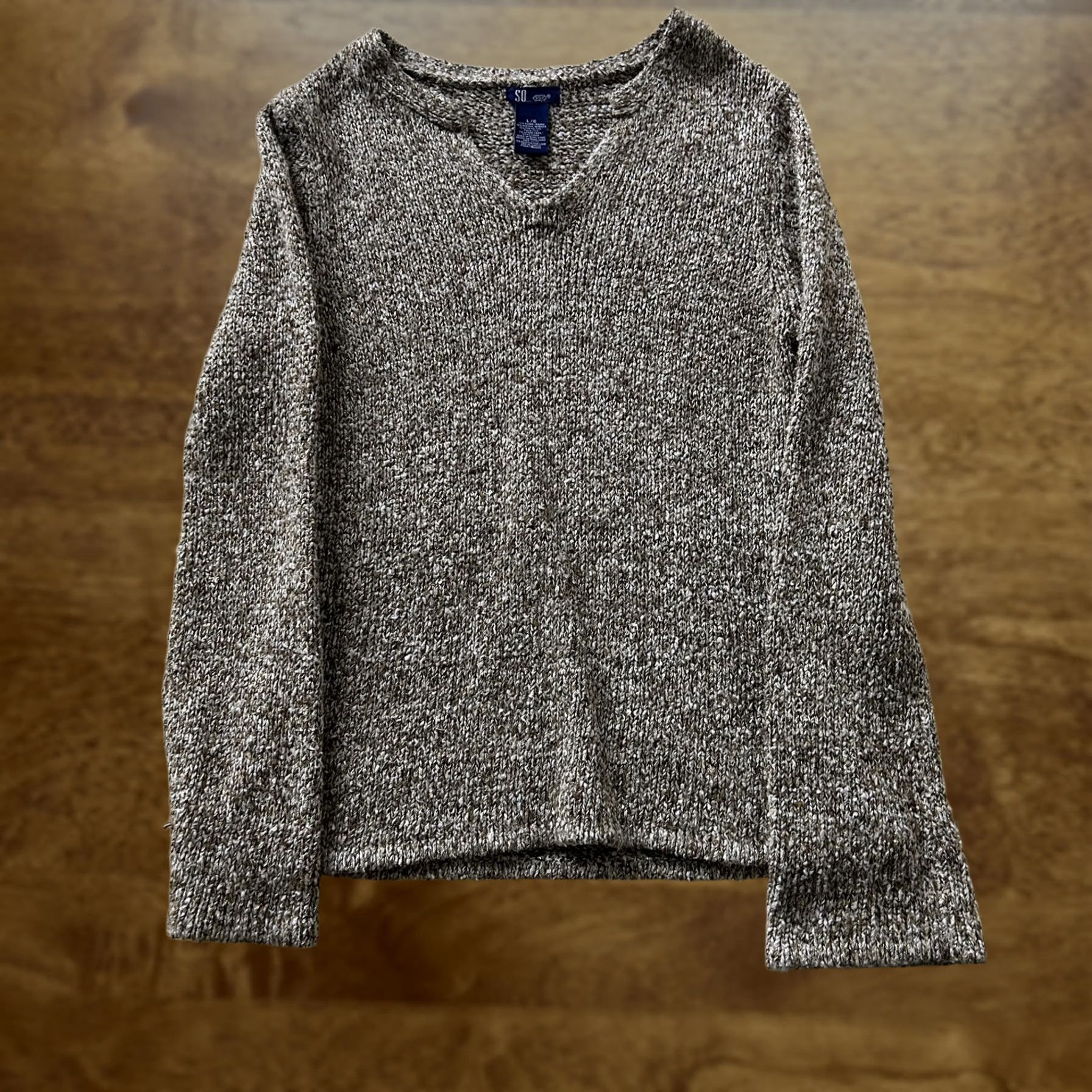 Vintage SO Sweater Womens L Brown V-Neck Boucle Knit Long Sleeve Textured Top Casual Pullover L/G size Size L / US 10 / IT 46 - 1 Thumbnail