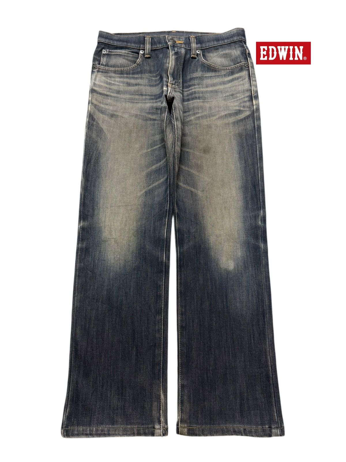 Edwin Vintage 90s Japan Edwin 503 Wild Fire Faded Wash Whiskers Size US 32 / EU 48 - 1 Thumbnail