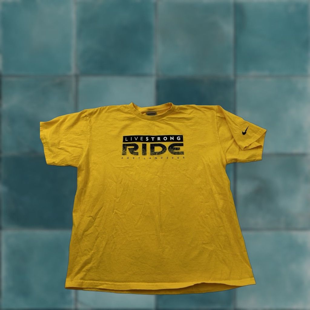 Nike Nike Shirt Mens L Yellow Short Sleeve Livestrong Cycling Portland 2005 Size US L / EU 52-54 / 3 - 1 Thumbnail