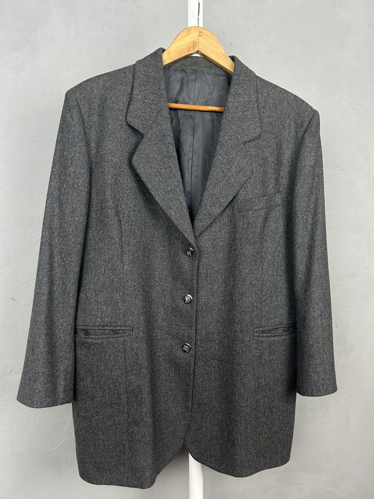 Burberry Burberry Women’s Grey Wool Blazer Made in England Vintage Size L / US 10 / IT 46 - 2 Thumbnail