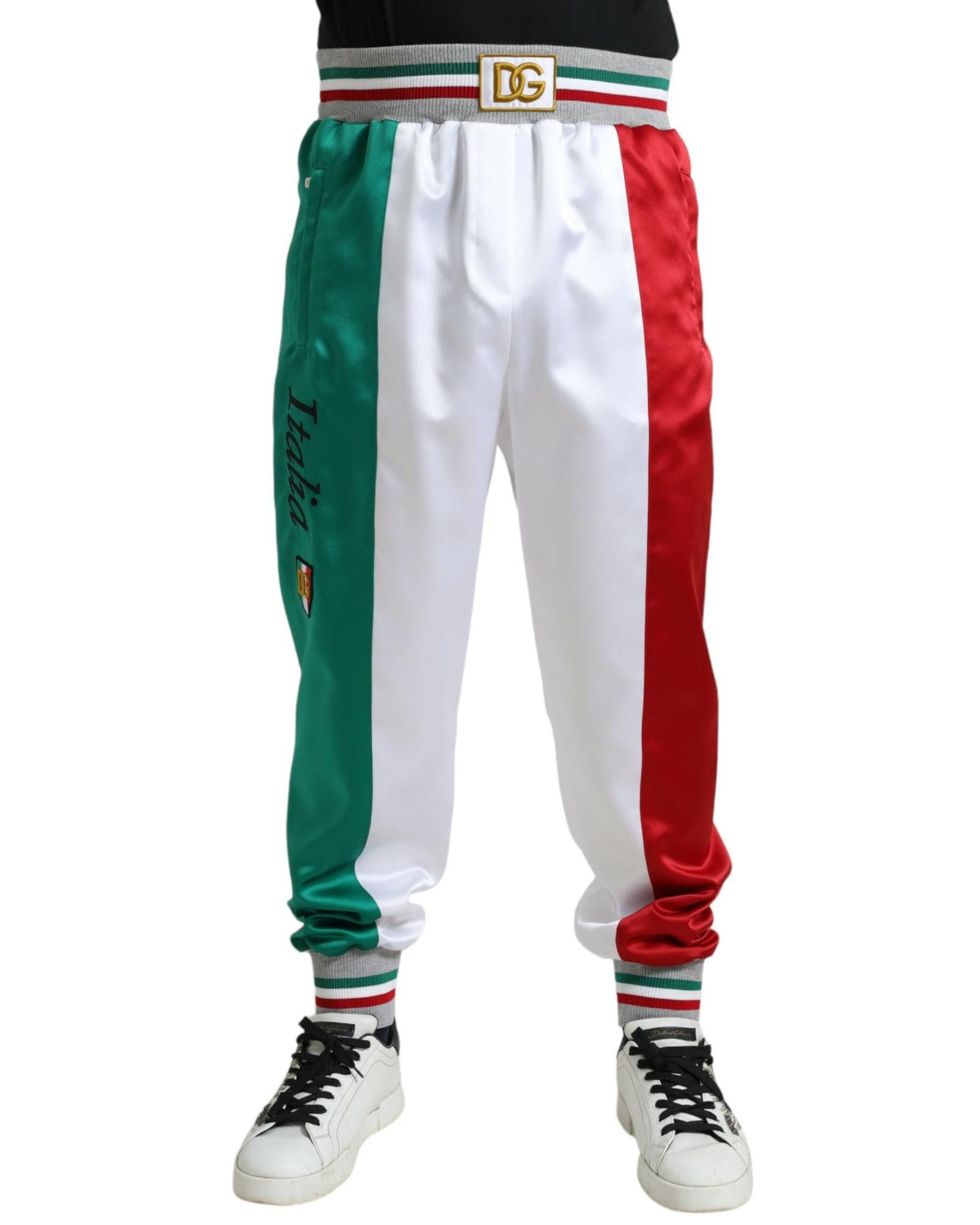 image of Dolce Gabbana Striped Italian Patch Jogger Pants, Men's (Size 36)