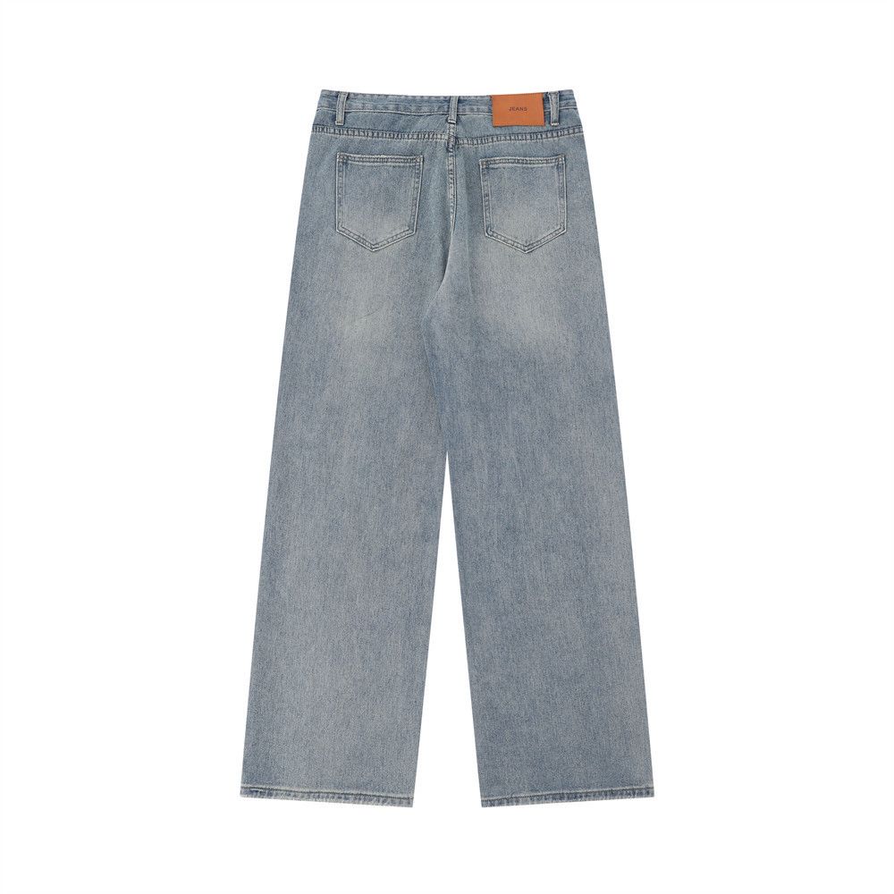 Japanese Brand Men's retro loose straight leg wide-leg ripped washed jeans Size US 32 / EU 48 - 2 Thumbnail