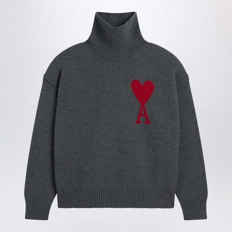 AMI Ami Paris Grey Turtleneck Sweater Ami De Coeur Size US XL / EU 56 / 4 - 1 Thumbnail