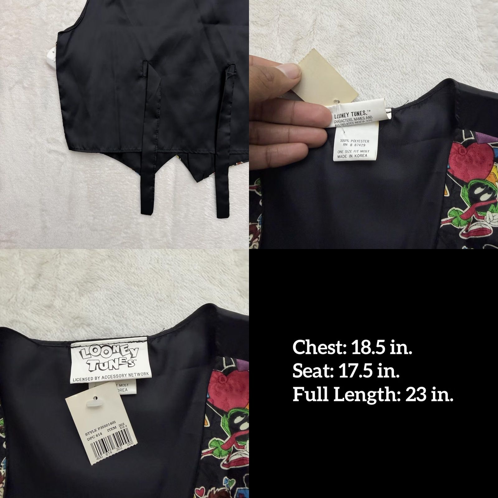 Disney VINTAGE Looney Tunes Vest Mens One Size Black Cartoon Characters Novelty 90s Size US M / EU 48-50 / 2 - 9 Thumbnail
