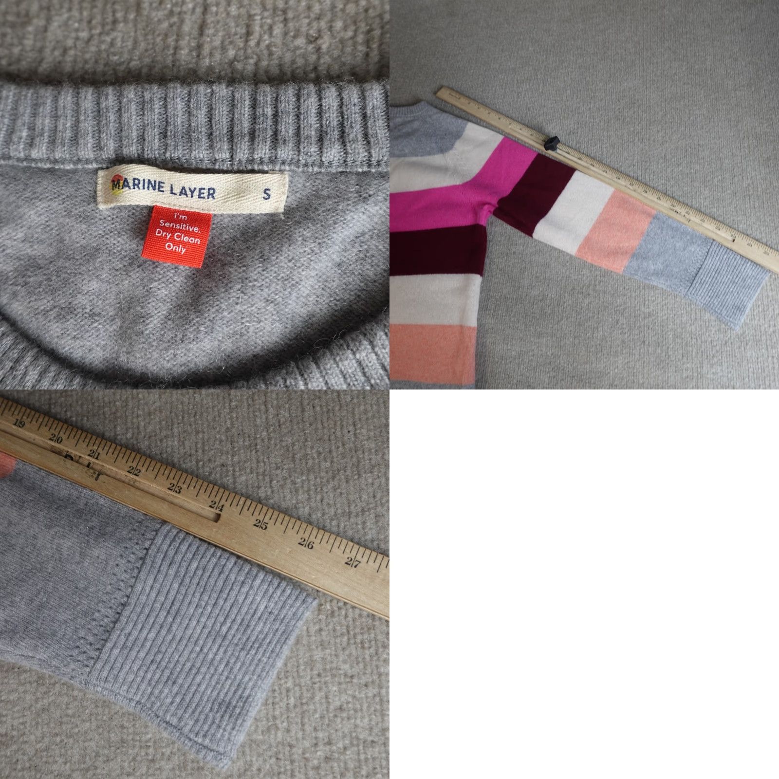 Marine Layer Marine Layer Womens Sweater S Gray 100% Cashmere Raglan Striped Crew Neck Pullover Knit Knitwear Casual Ship Next Business Day Size S / US 4 / IT 40 - 8 Thumbnail