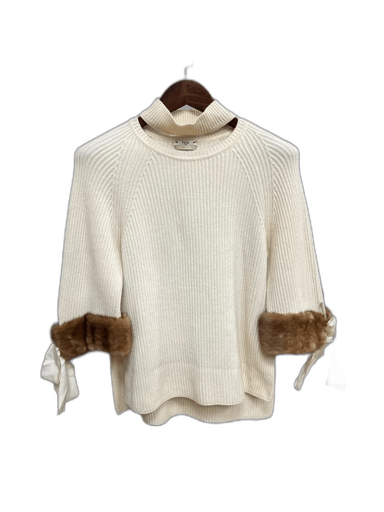Fendi Fendi Cream Sweater with Mink Fur Sleeves Size M / US 6-8 / IT 42-44 - 1 Thumbnail