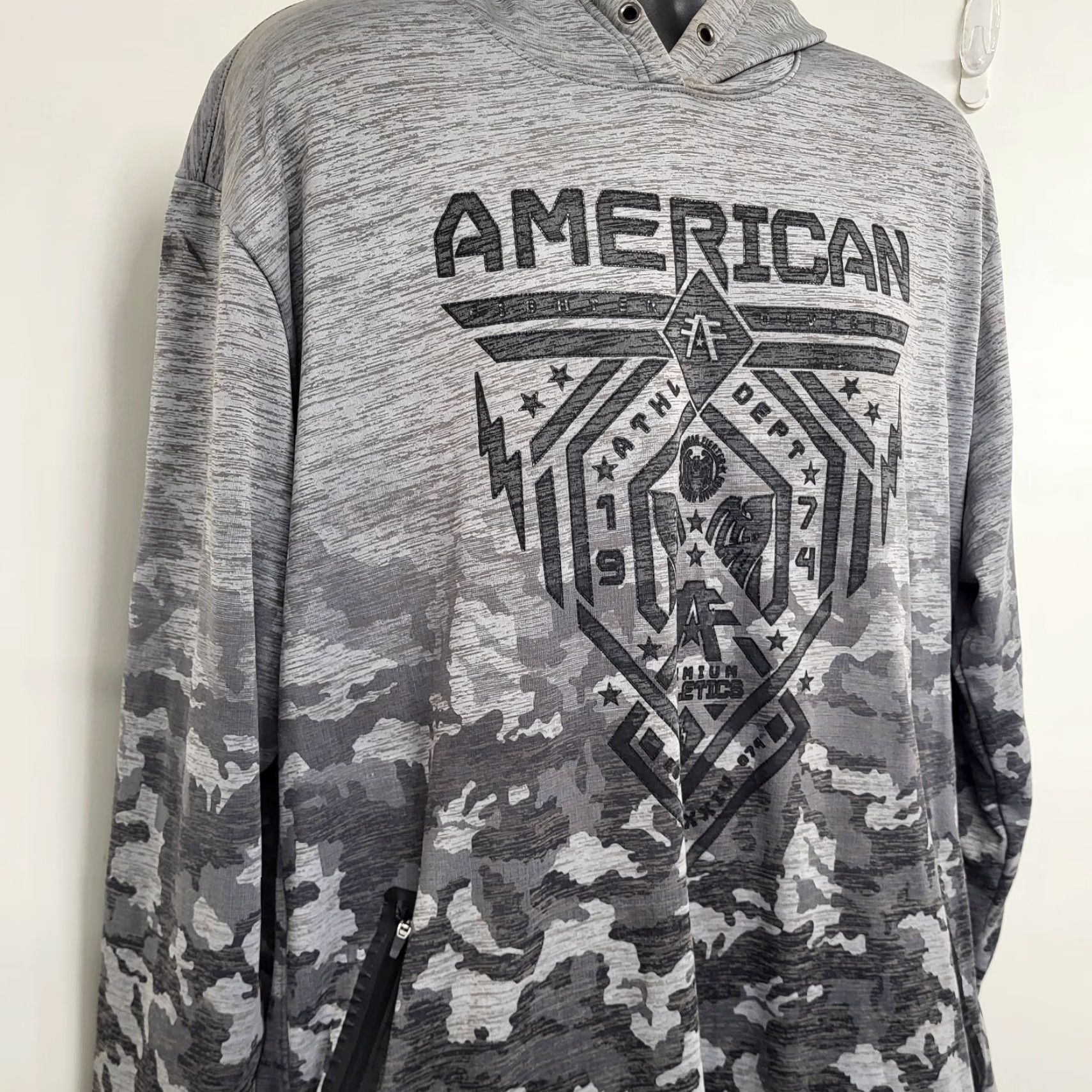 Vintage American Fighter Hoodie Men's 2XL Gray Long Sleeve Pullover Sweatshirt Size US XXL / EU 58 / 5 - 3 Thumbnail