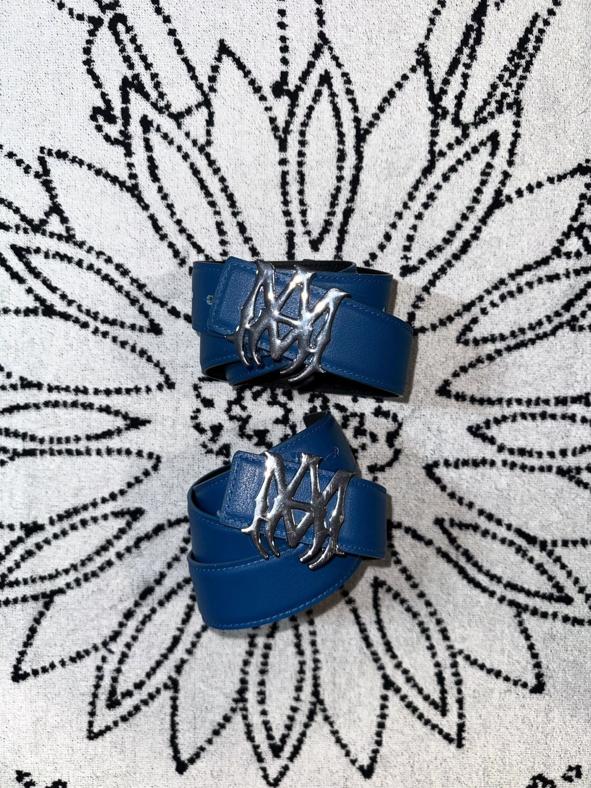 Amiri AMIRI BLUE SILVER MA LOGO LEATHER BELT Size ONE SIZE - 3 Thumbnail