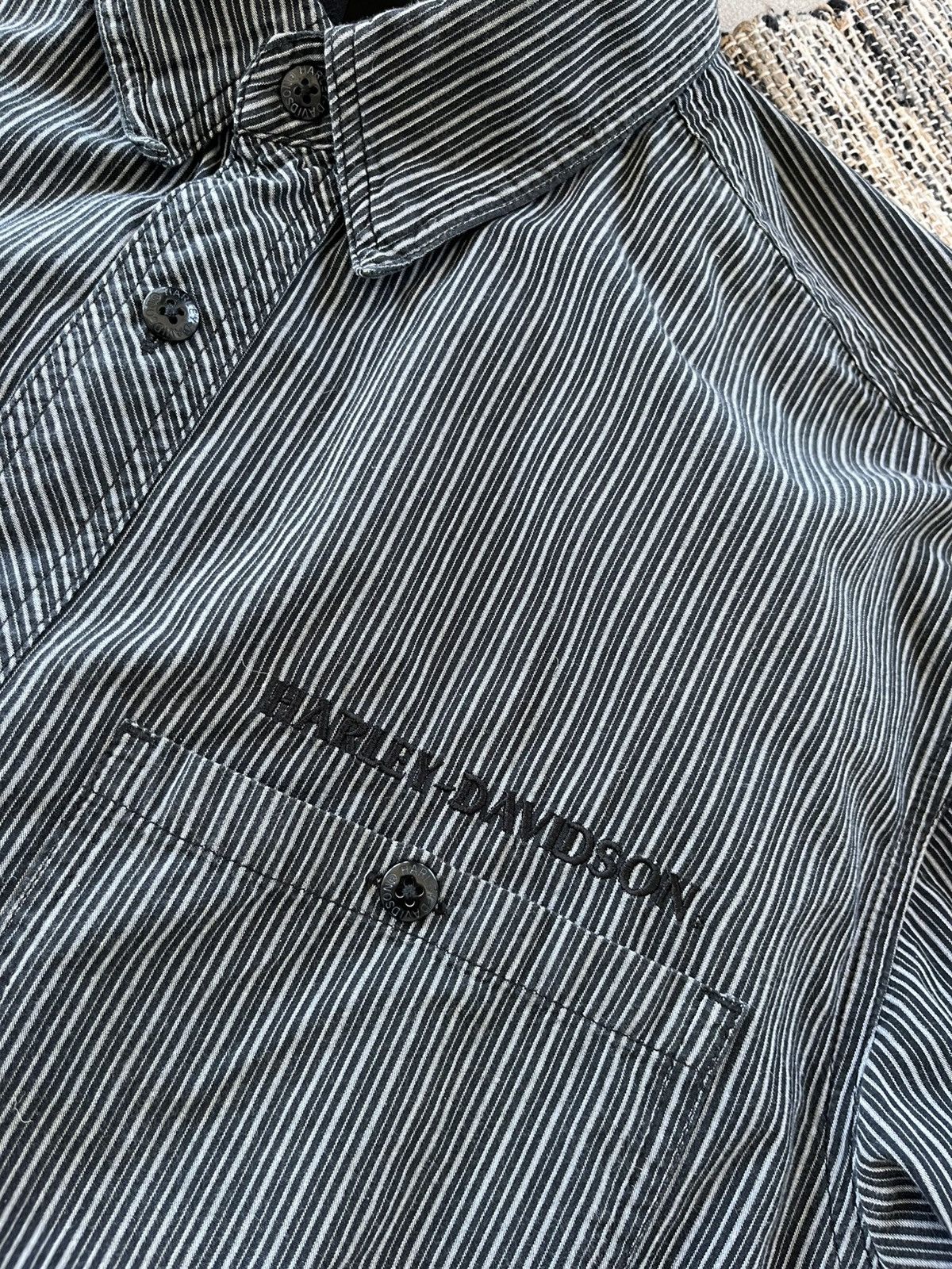 Harley Davidson Vintage Harley Davidson Striped Shirt Grey Black Workwear Size US L / EU 52-54 / 3 - 6 Thumbnail