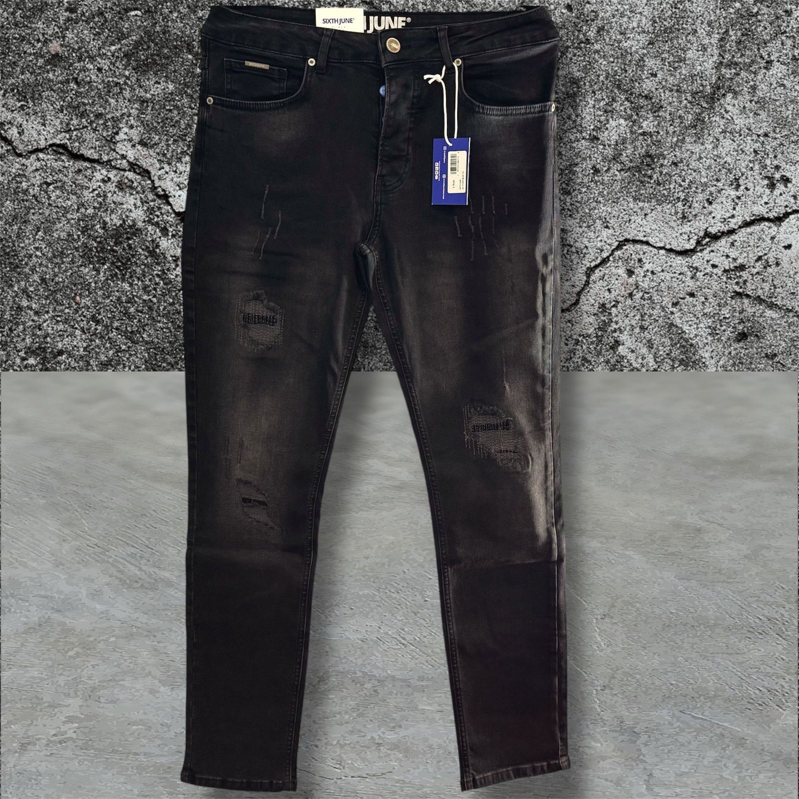 Sixth June Paris •NWT• Sixth June Paris Destressed Black Demin • Mens Size 28 Size 28" / US 6 / IT 42 - 6 Thumbnail