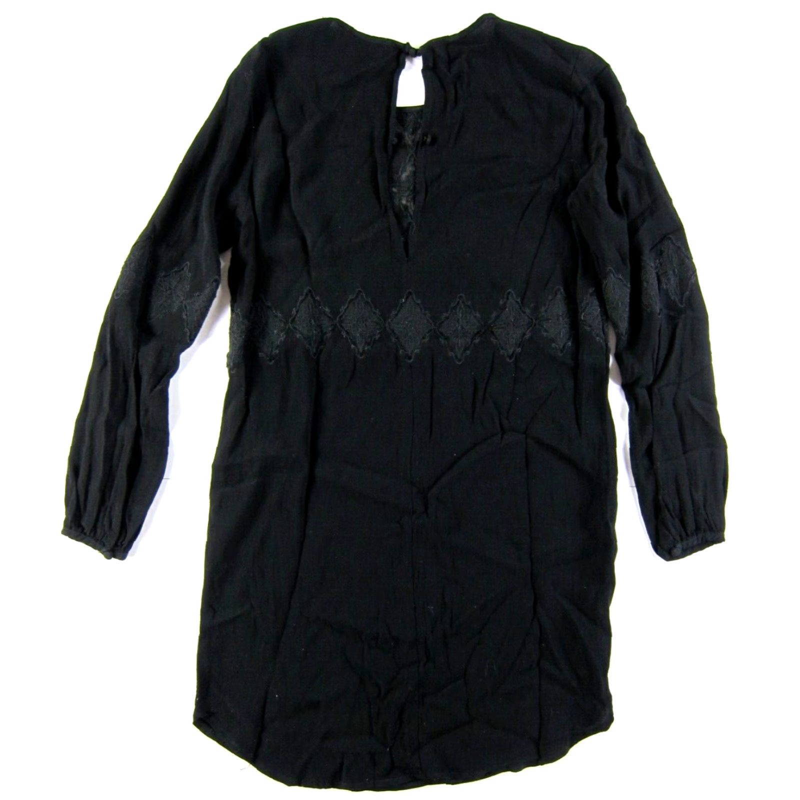 ASTR The Label ASTR The Label Silk Lace Black Long Sleeve Classic Tunic Shift Dress Small Size S / US 4 / IT 40 - 2 Thumbnail