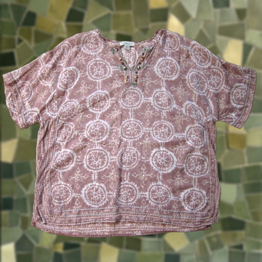 Coldwater Creek Coldwater Creek Pink White Beaded Lightweight Tunic Peasant Blouse Women XL Size XL / US 12-14 / IT 48-50 - 1 Thumbnail