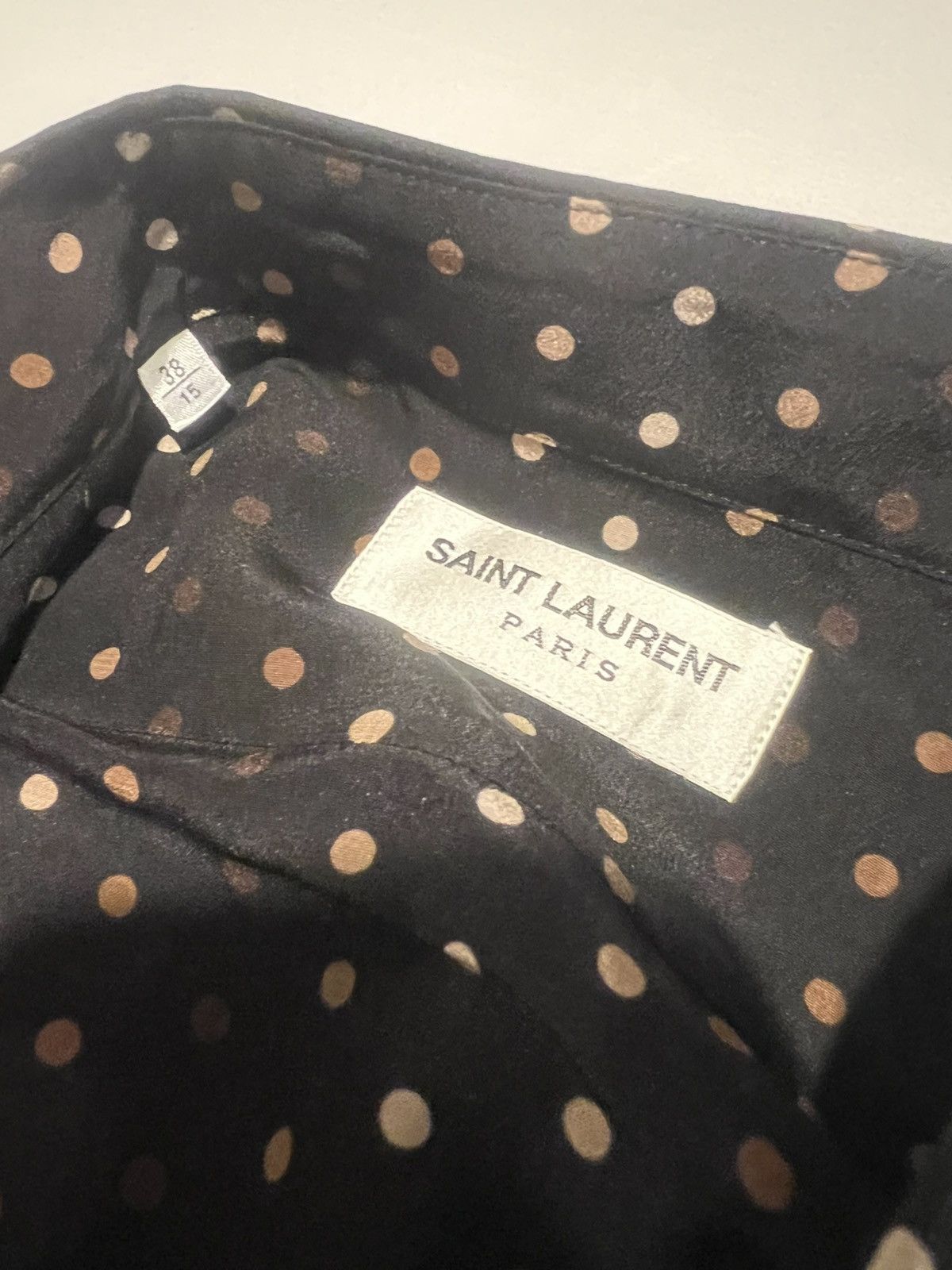 Saint Laurent Paris Saint Laurent men’s silk dots shirt. 38/15.5. $1650 Size US M / EU 48-50 / 2 - 8 Thumbnail