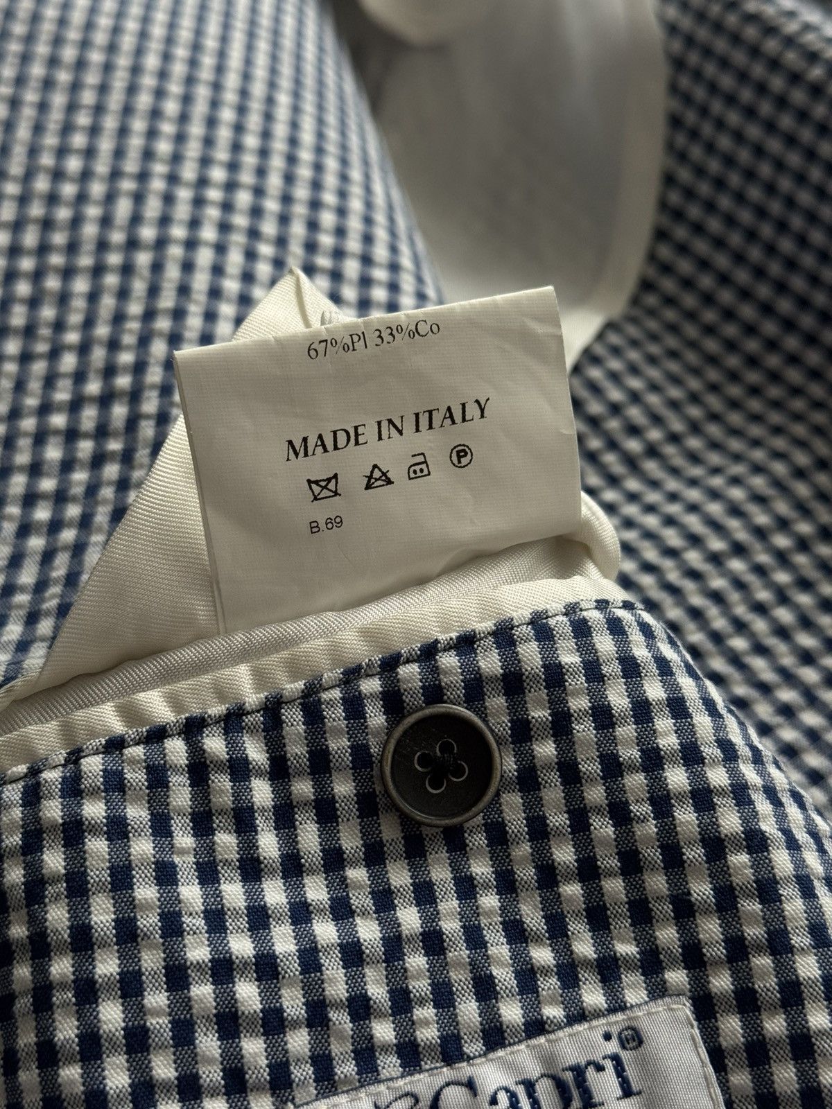Other Gi Capri Napoli 'Atrani 70' Waffle Blue Check Cotton Blazer Size 52R - 8 Thumbnail