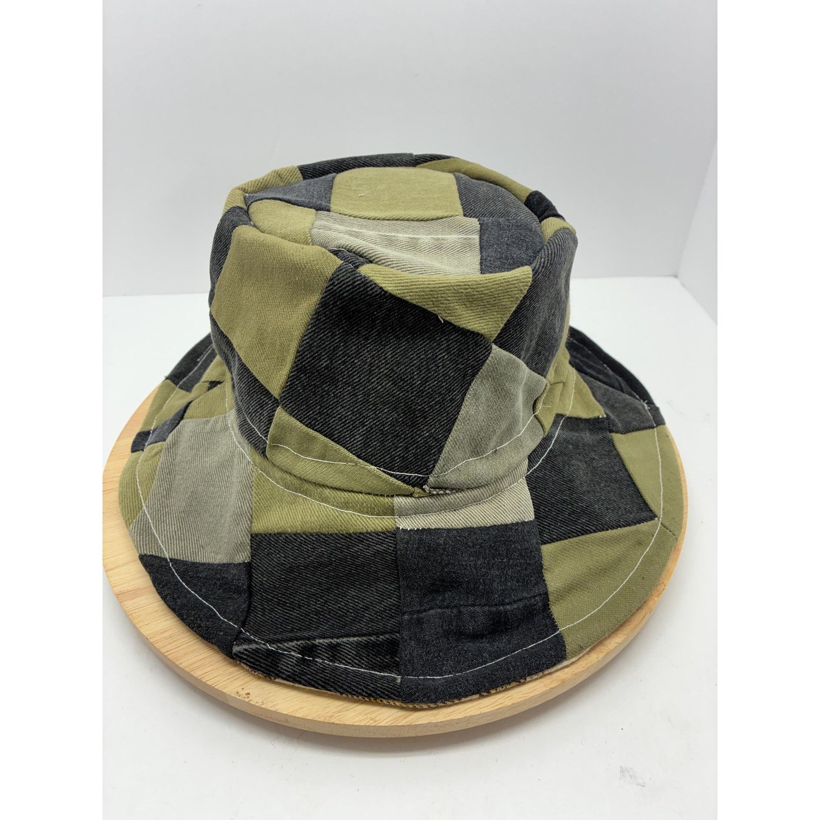 Other Green & Black Patchwork Bucket Hat, Upcycled Denim Cotton Size ONE SIZE - 9 Thumbnail