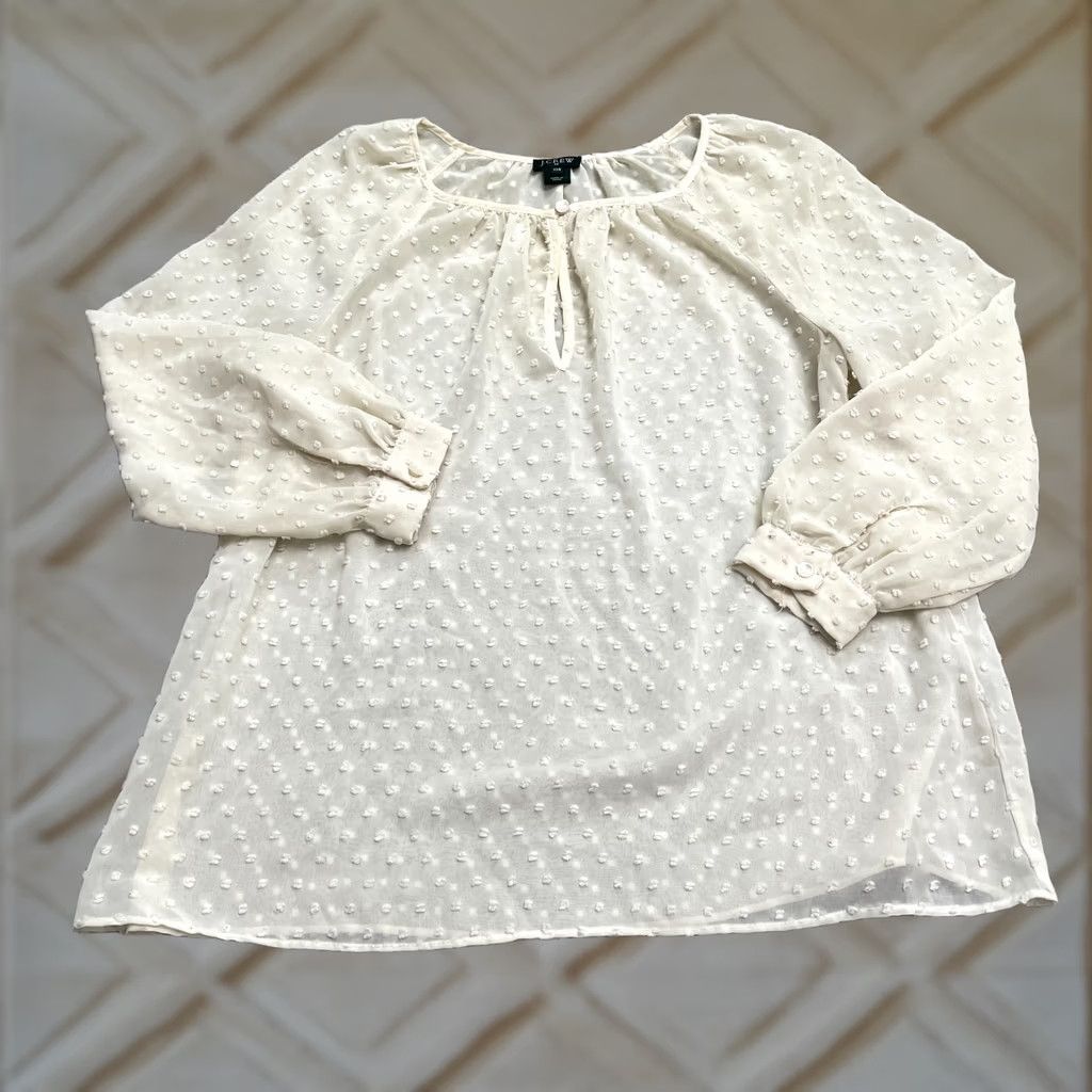 J.Crew J. Crew Ivory Peasant Blouse Womens XXS Sheer Keyhole Long Sleeve Top Swiss Dot Size XXS / US 00 / IT 34 - 1 Thumbnail