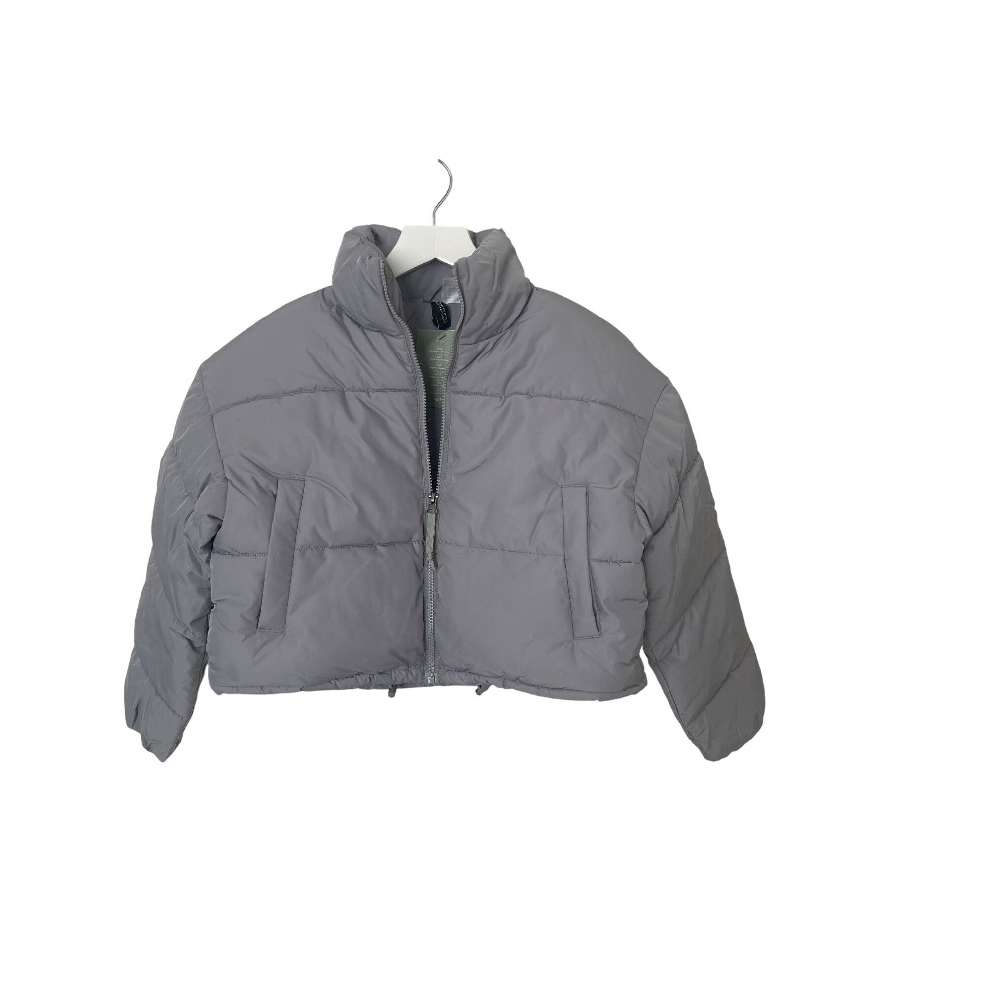 H&M H&M Light Gray Cropped Puffer Jacket With Stand-Up Collar Size XXS / US 00 / IT 34 - 4 Thumbnail