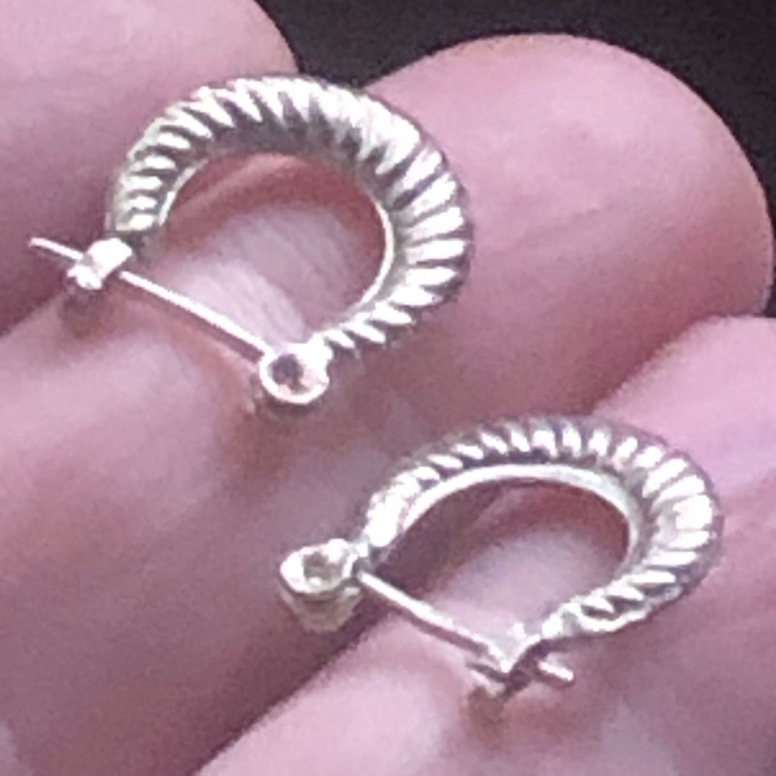 Jewelry 925 sterling silver textured mini hoop earrings Size ONE SIZE - 6 Thumbnail