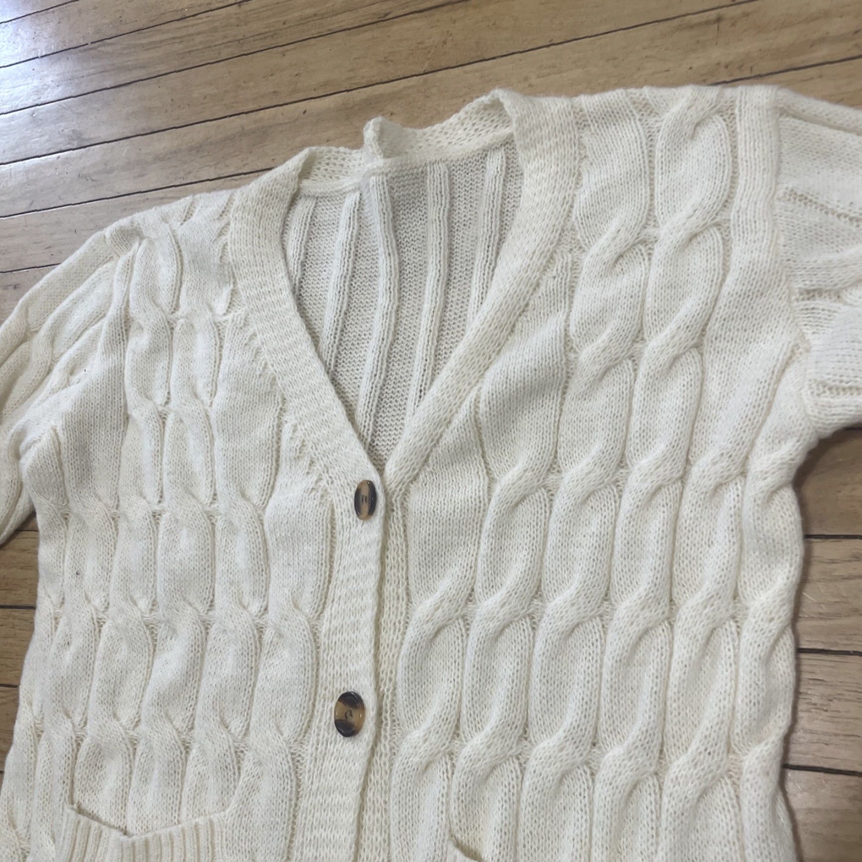Vintage VINTAGE Cardigan Sweater Dress Women L Cream Old Money Minimal Button Front Chore Pocket 90s Knit Winter Fall Mens Womens Boys Girls Size L / US 10 / IT 46 - 5 Thumbnail