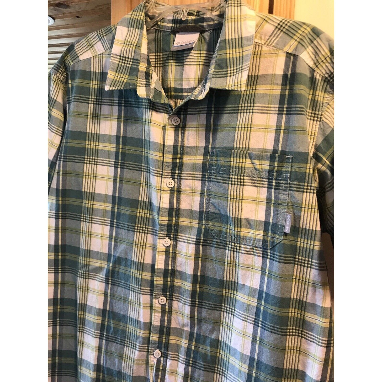 Columbia Columbia Men’s XL Blue Green Plaid SS Button Up Cotton Shirt Size US XL / EU 56 / 4 - 9 Thumbnail