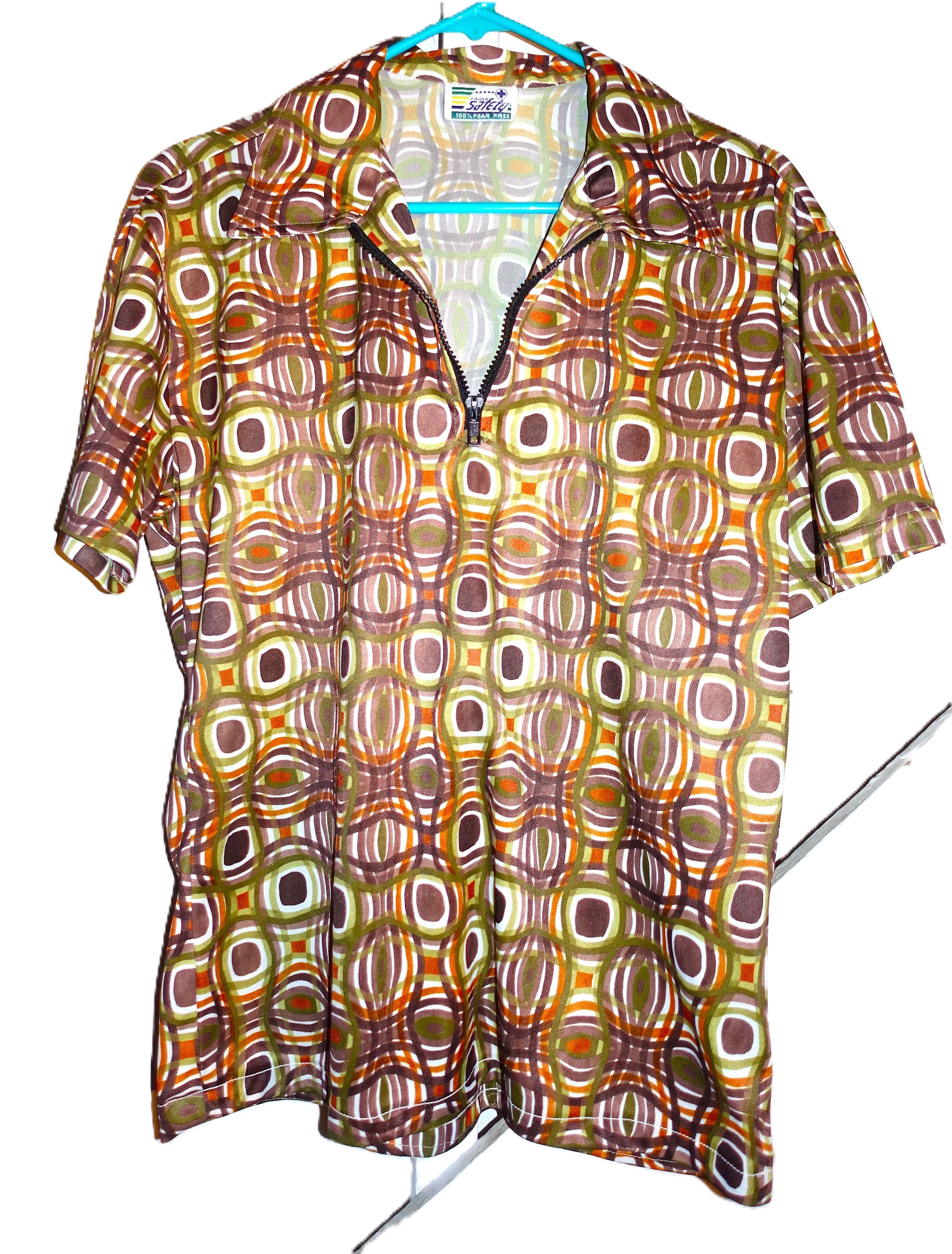 Vintage Vintage Think Safety Brown Nylon Abstract Shirt M Size US M / EU 48-50 / 2 - 4 Thumbnail