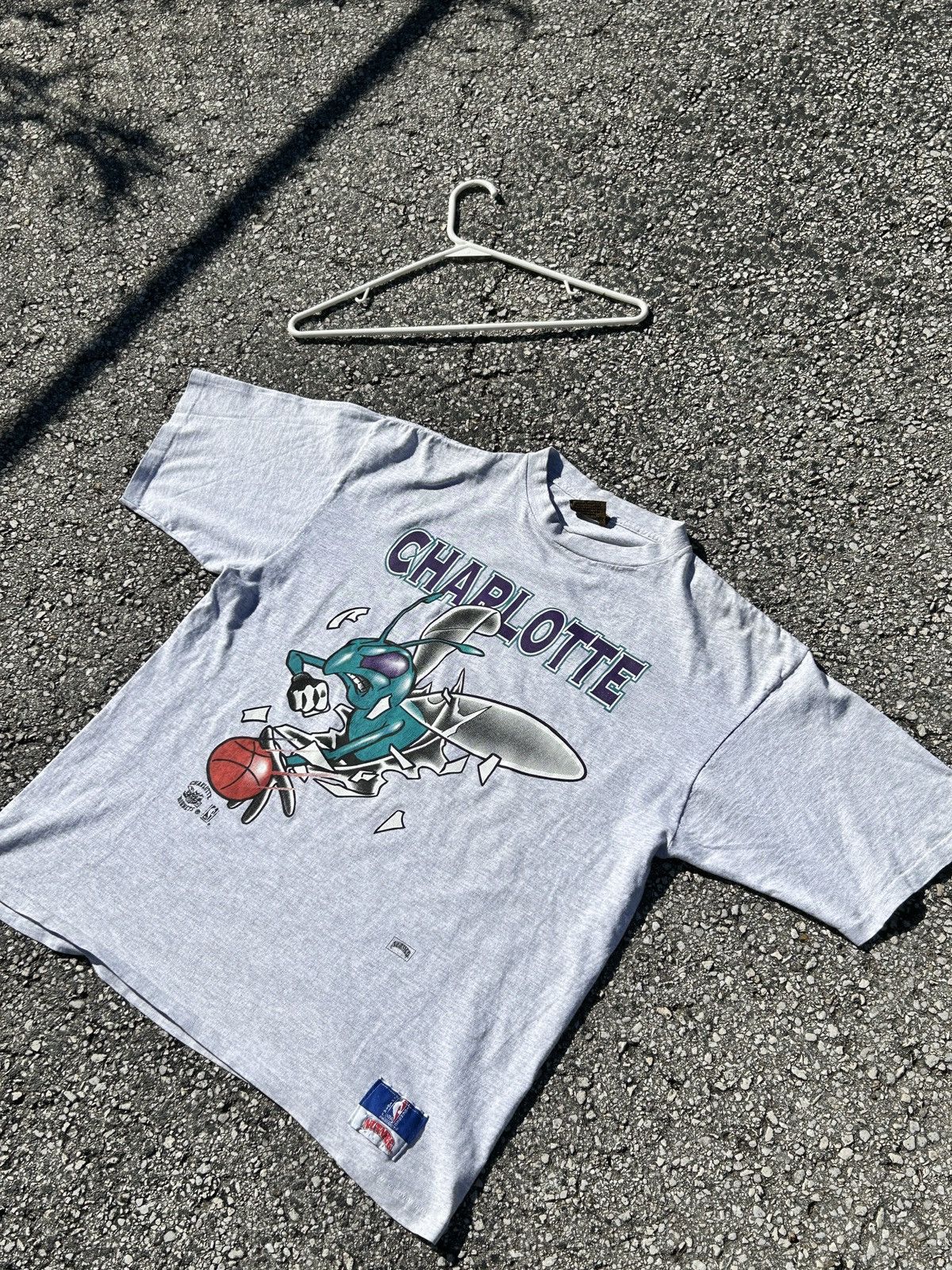 image of Vintage Nutmeg Mills Charlotte Hornets T-Shirt Size:l in Grey, Men's (Size Large)