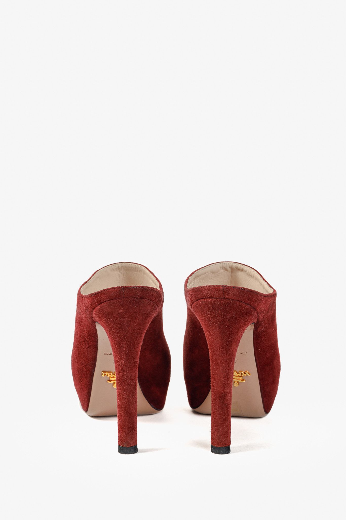 Prada Prada Burgundy Suede Stiletto Heel Slide Mule Platform Pump Size US 6.5 / IT 36.5 - 3 Thumbnail