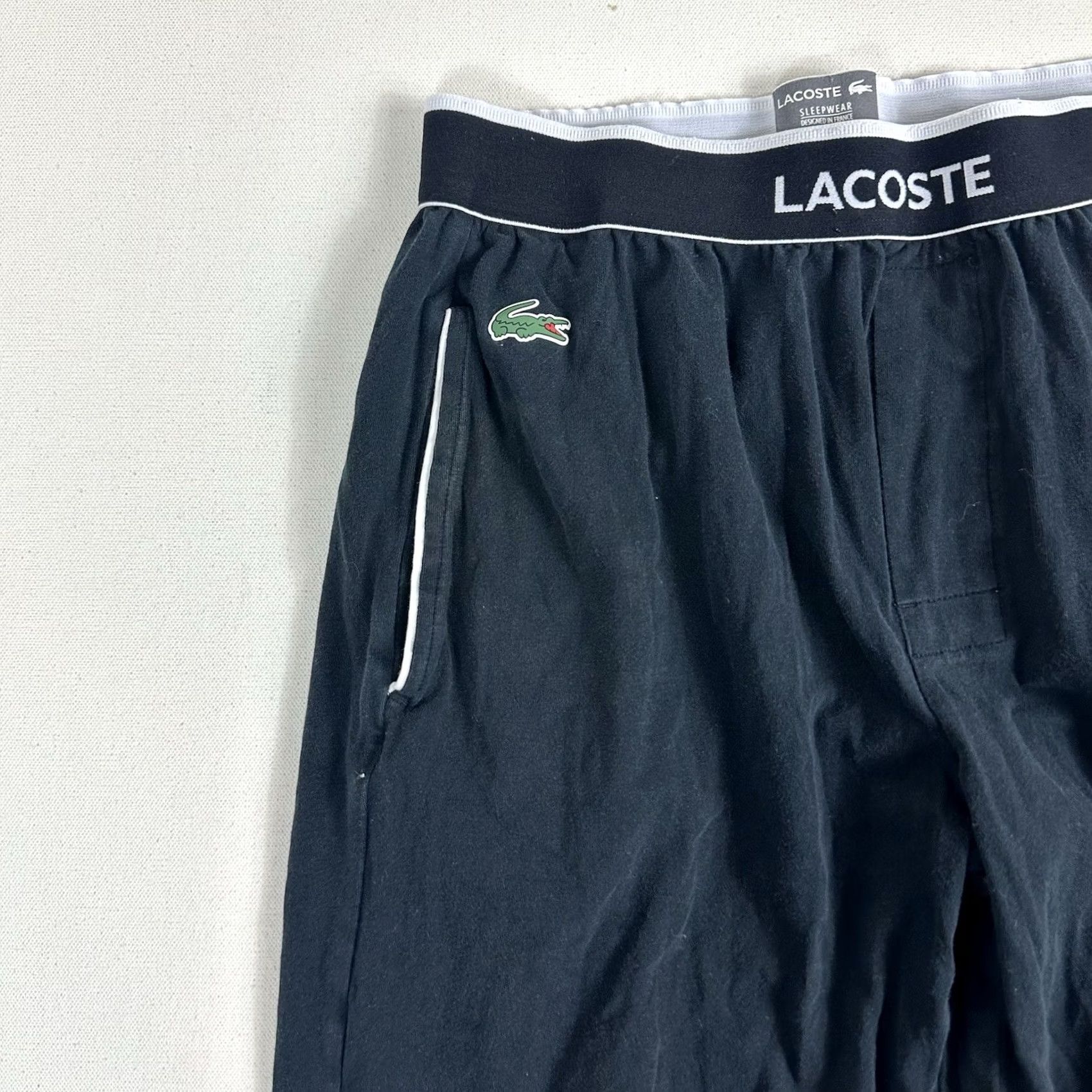 Lacoste Lacoste Pajama Pants Men Sleepwear Black White Two-Tone Waistband Pockets Sweatpants Cotton Blend Jersey Two-Color Elastic Waist Size S Size US 29 - 4 Thumbnail