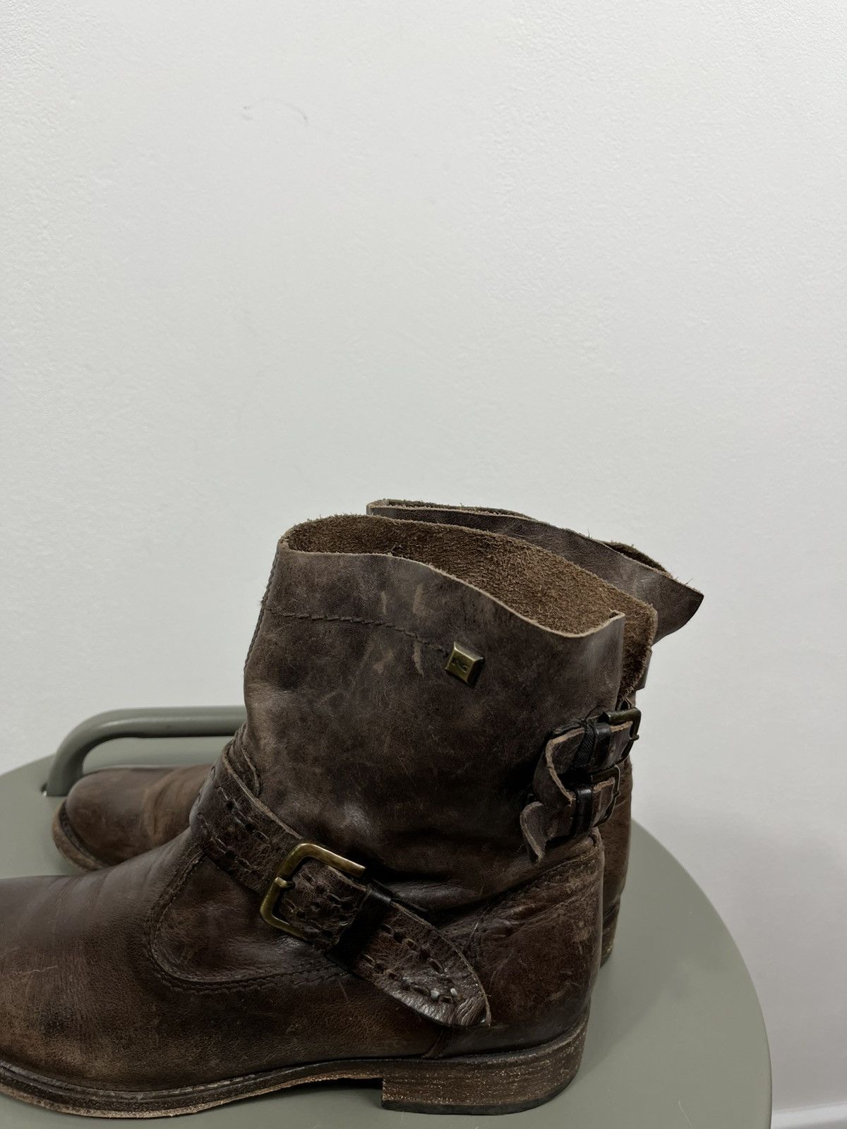 Leather Distressed Brown Leather Biker Ankle Boots Buckle Strap 38 Size US 7 / IT 37 - 6 Thumbnail