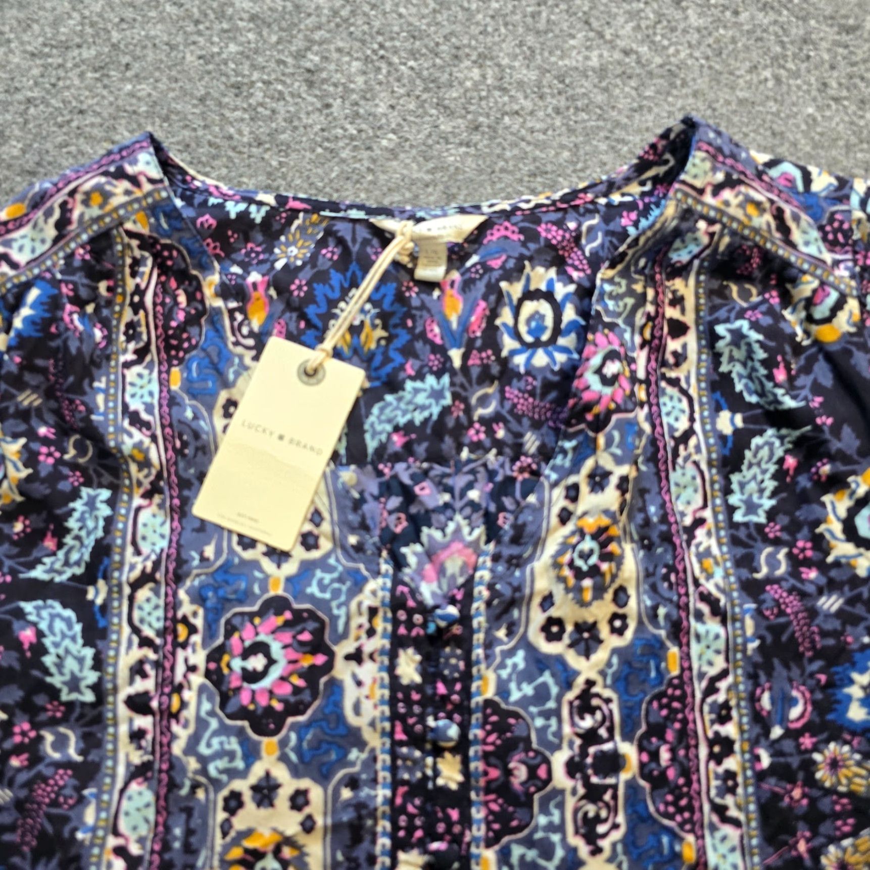 Lucky Brand Lucky Brand Top Womens Large Blue Button Long Sleeve Boho Hippie Artsy Casual Shirt Size L / US 10 / IT 46 - 2 Thumbnail