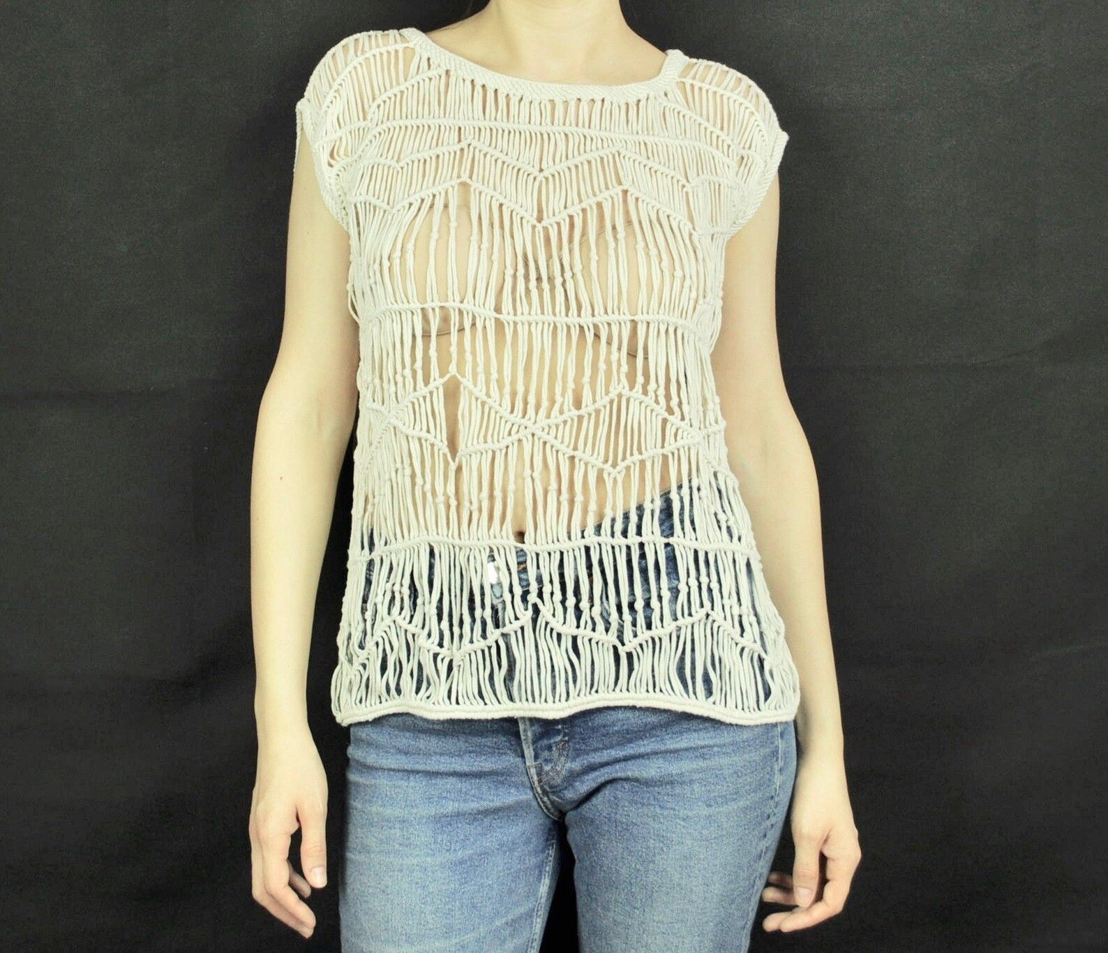 Vintage YAYA S/M Crochet Knit Top Tee Shirt See Through Blouse Size S / US 4 / IT 40 - 1 Thumbnail