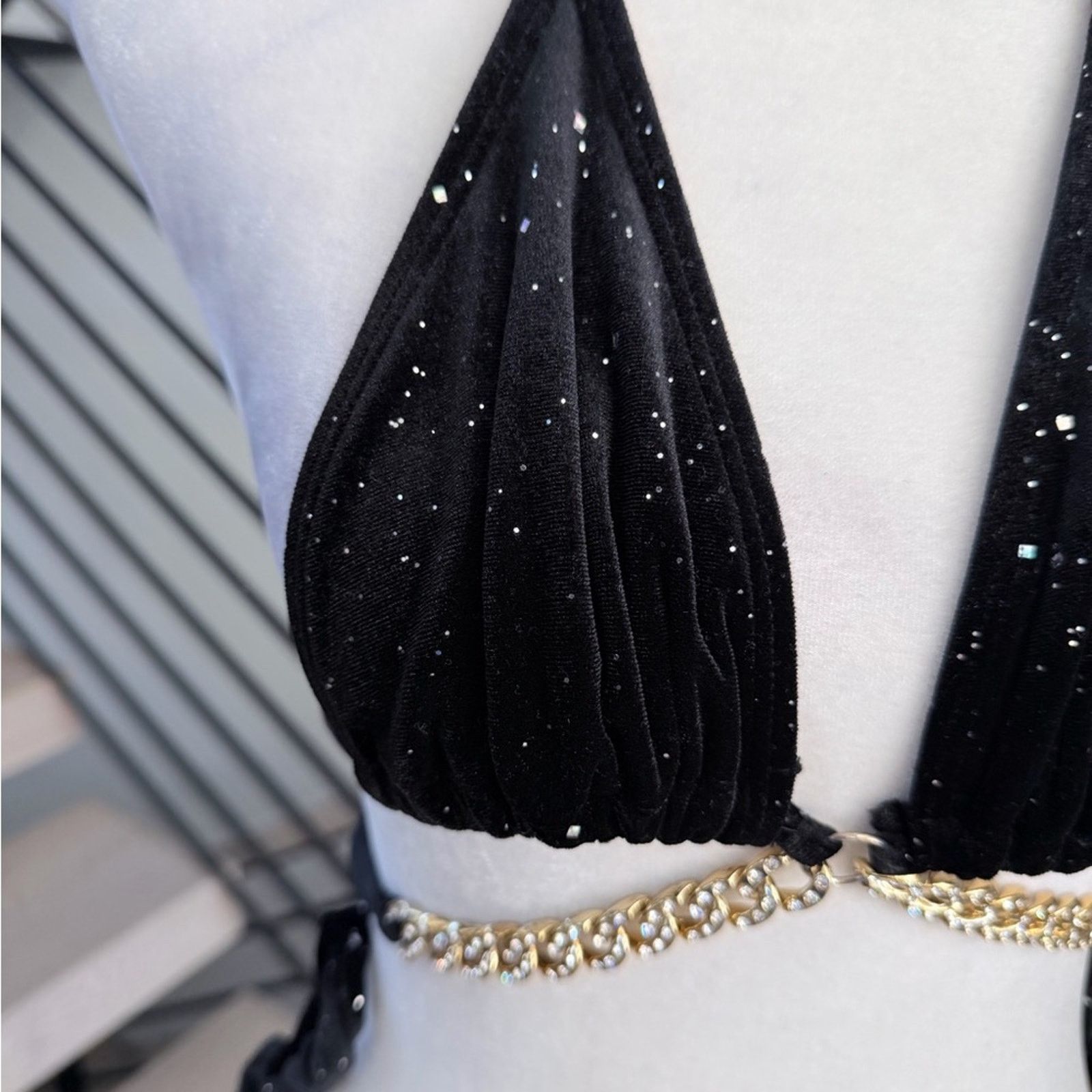 Other Black and Gold Shiny Velvet Bikini Swimsuit Swimwear size XS Size ONE SIZE - 9 Thumbnail