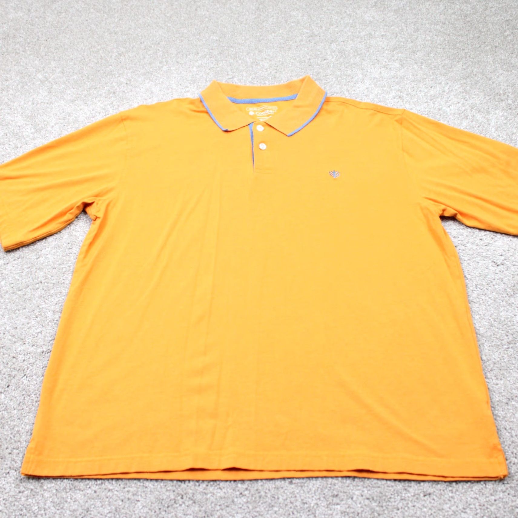 Vintage Coolibar Polo Shirt Mens XL Orange/Blue Poly/Viscose from Bamboo Stretch S/S Polo Shirt Men XL Orange/Blue Logo UV Size US XL / EU 56 / 4 - 2 Thumbnail