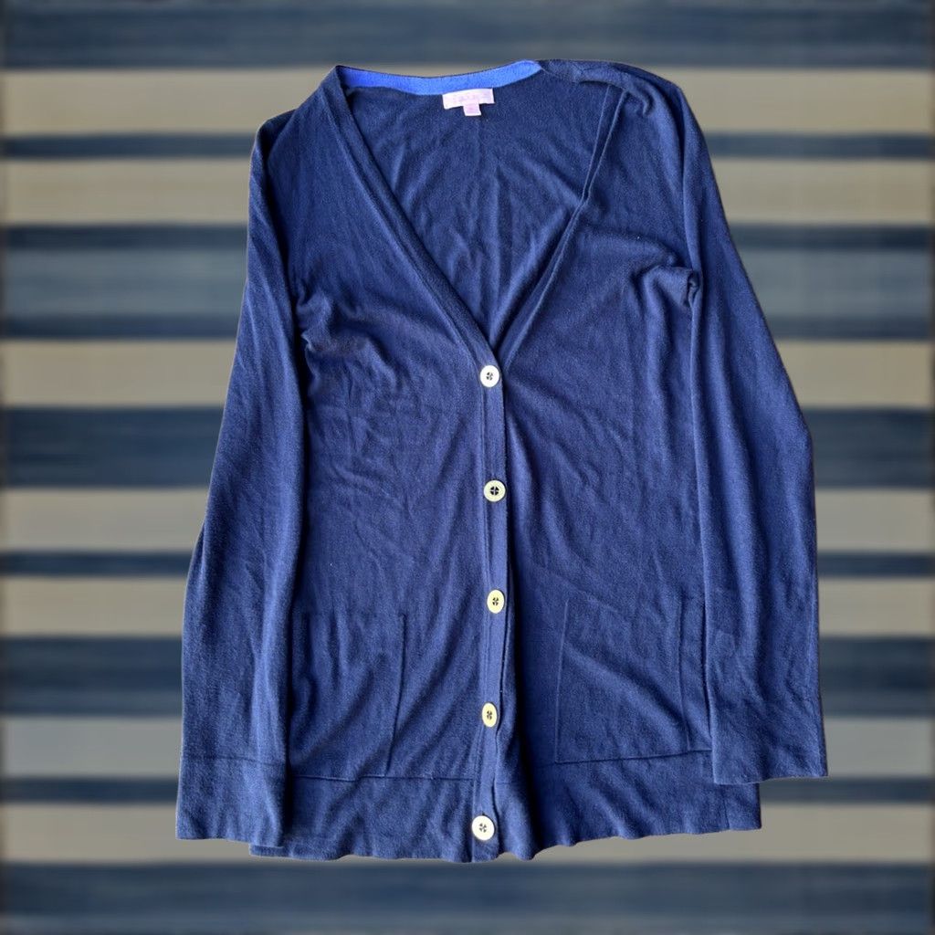Lilly Pulitzer Lilly Pulitzer V-Neck Long Sleeve Pocket Cardigan Sweater Womens M Blue Size M / US 6-8 / IT 42-44 - 1 Thumbnail