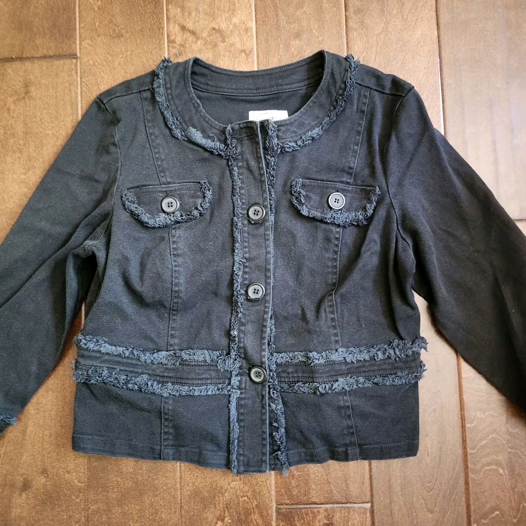 Olive Live a Little Jacket Women's Junior Button Stretch L Black Solid Regular Spring Fall Winter Size L / US 10 / IT 46 - 3 Thumbnail