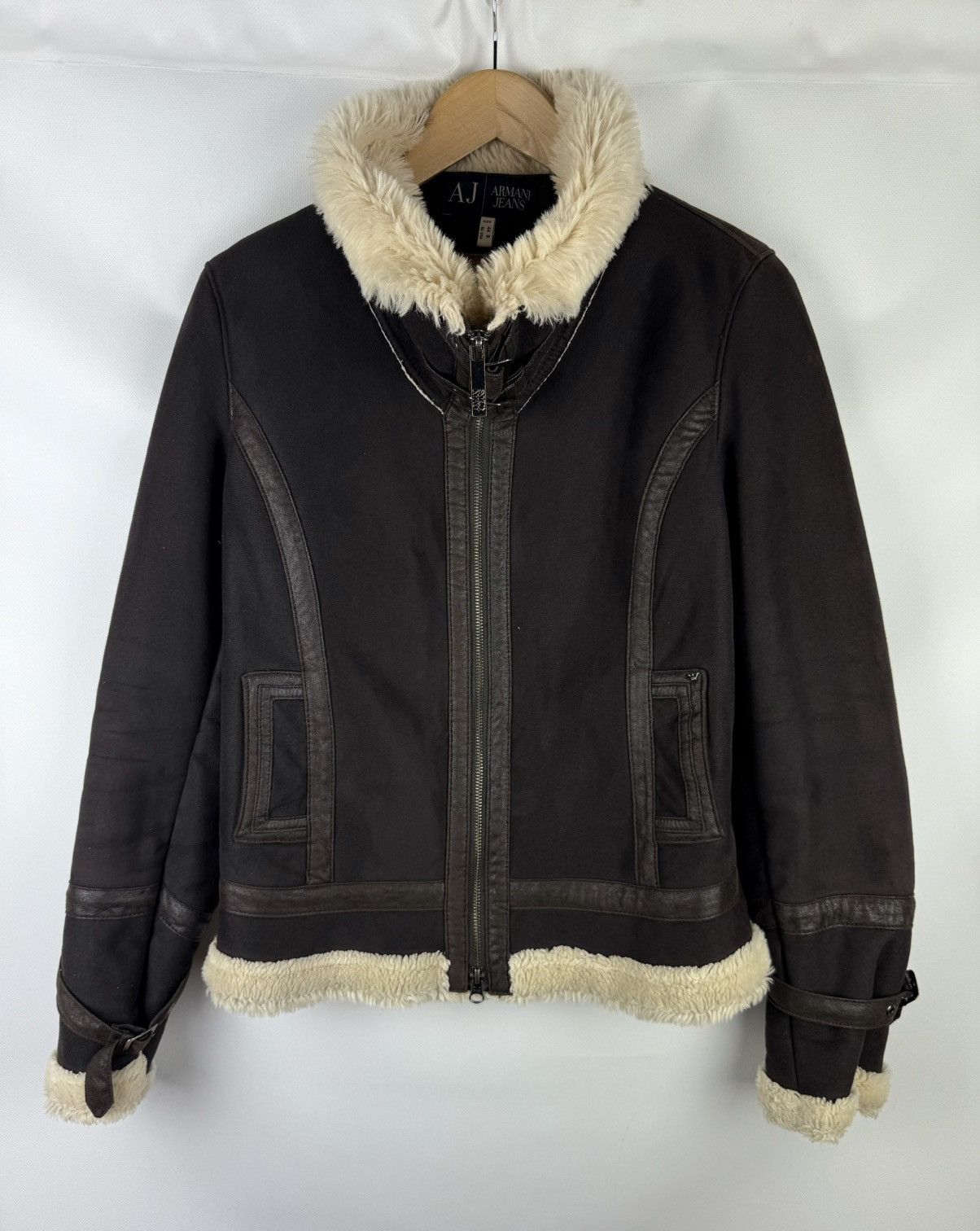 Armani Jeans Ladies Faux Fur Aviator Y2K Bomber Jacket