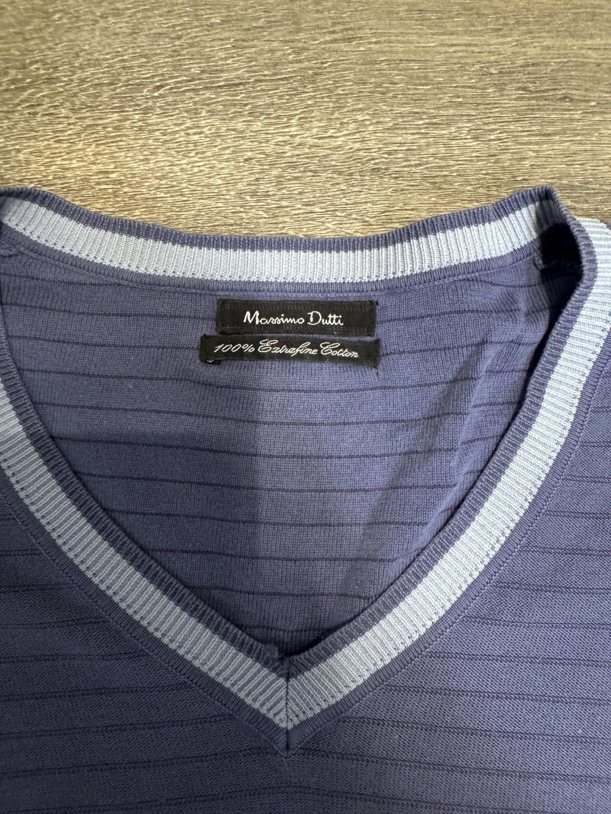 Massimo Dutti MASSIMO DUTTI Mens V-Neck Jumper Sweater Blue Striped Size US XXL / EU 58 / 5 - 3 Thumbnail