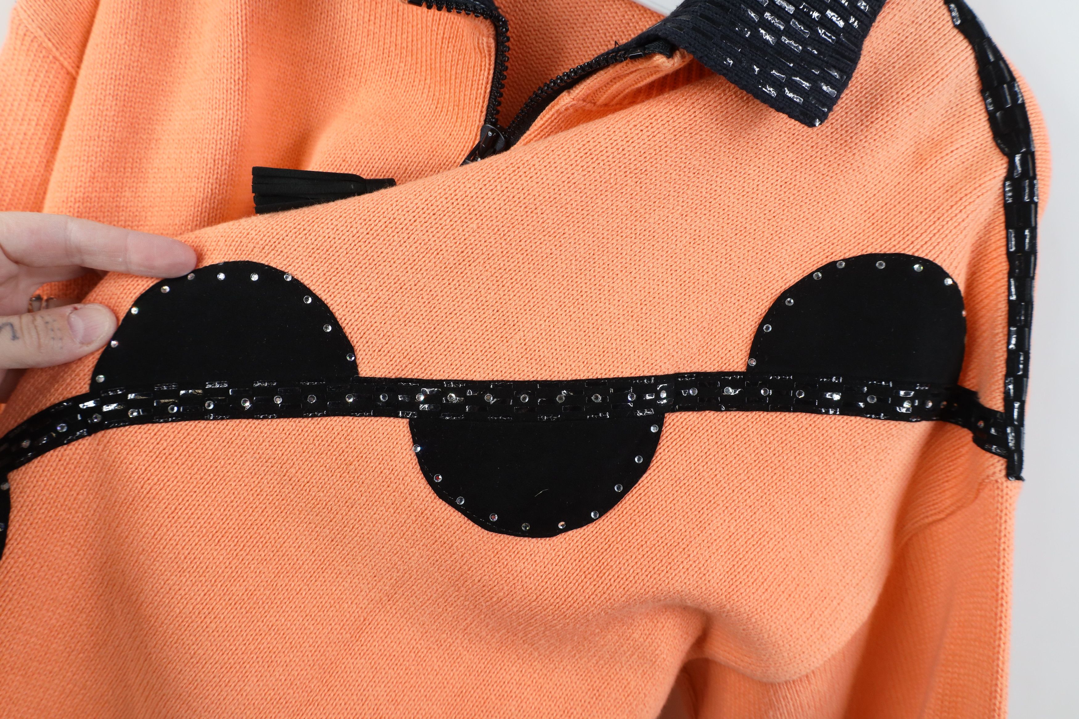 Vintage Vintage 90s Streetwear Rhinestone 1/4 Zip Knit Sweater Size L / US 10 / IT 46 - 6 Thumbnail