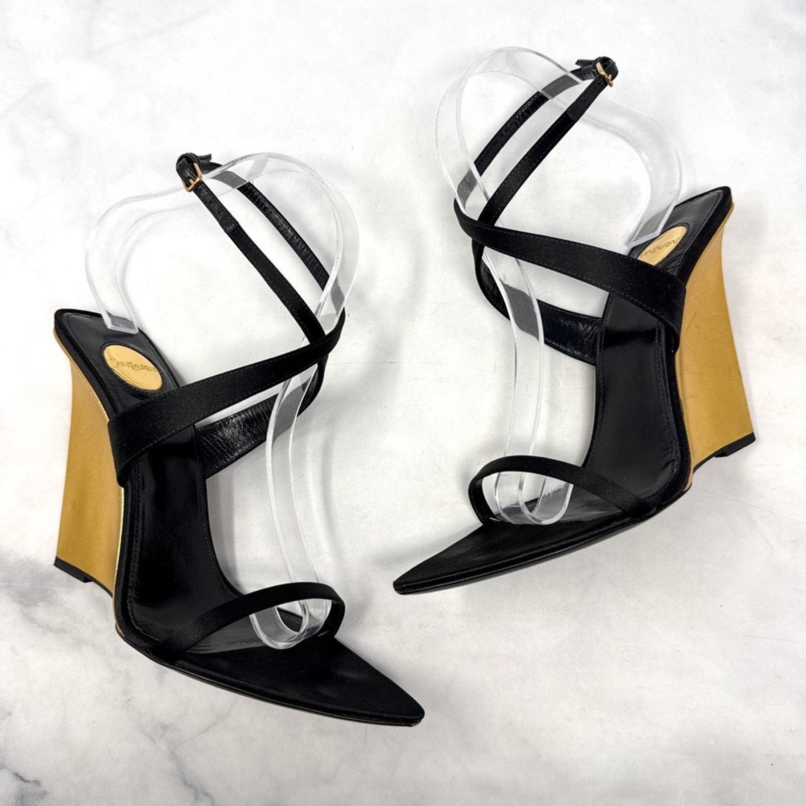 Saint Laurent Paris Saint Laurent Salome 110 Silk Leather Wedge Sandal Heel 38.5 Size US 8.5 / IT 38.5 - 2 Thumbnail