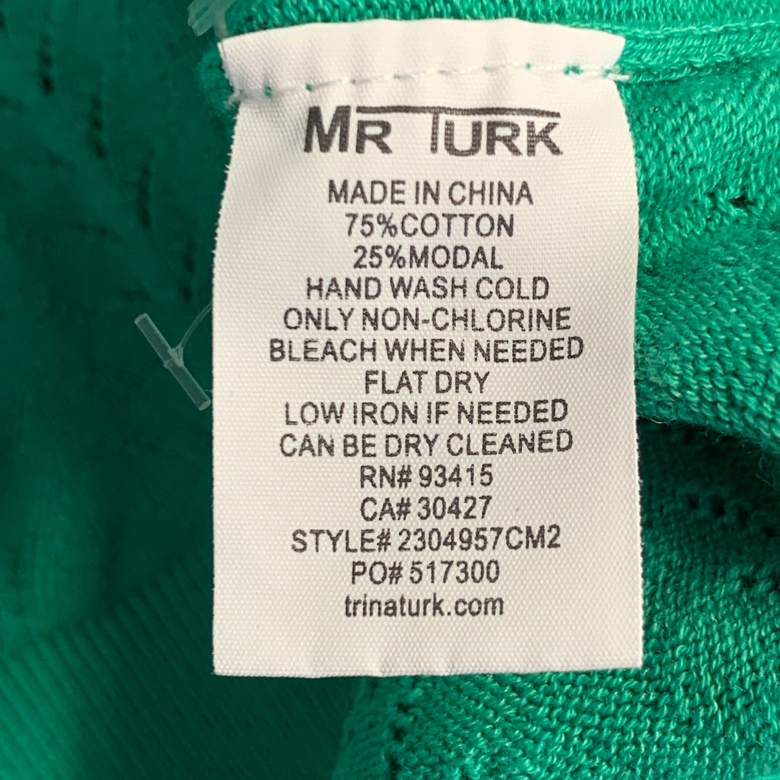 Mr Turk XL Cole Green Pointelle Knit Cotton Blend Half Placket Polo Size US XL / EU 56 / 4 - 6 Thumbnail